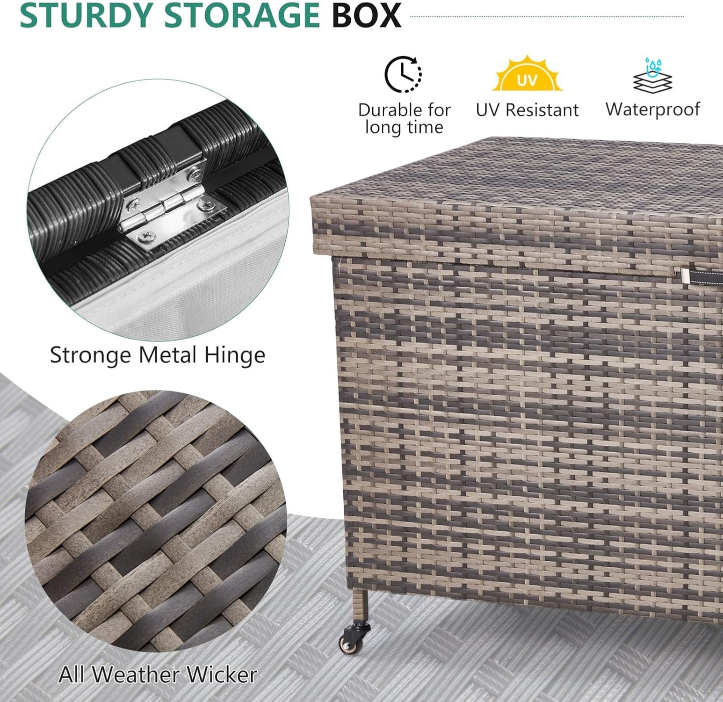 HOMREST Large Deck Box, Outdoor Wicker Storage Container with 240 Gallon, Patio Rattan Furniture for Garden Tools, Pillows, Pool, Brown