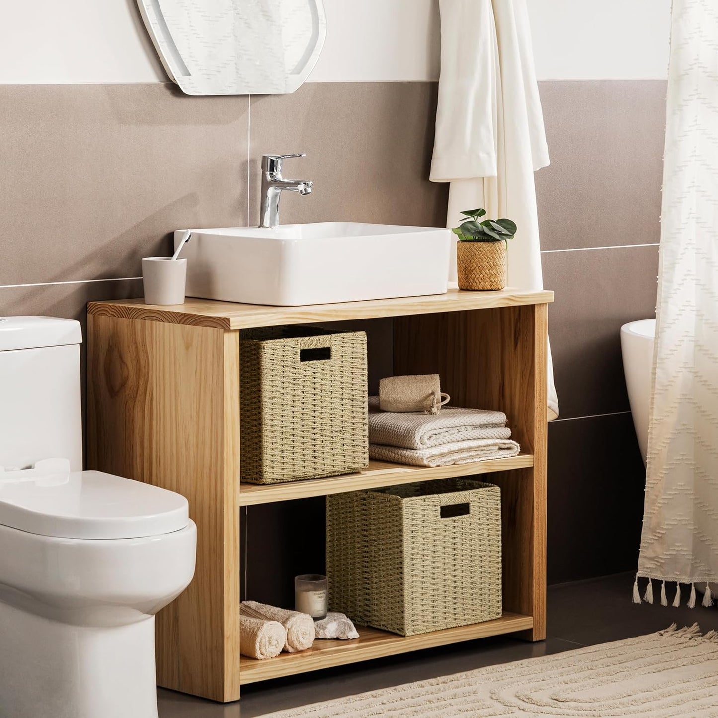 UBBCARE 2 Pack Wicker Basket,11L×11H×10.5W inch Woven Paper Rope Storage Baskets for Shelves, Foldable Cube Storage bin with Handle, Storage Basket for Organizing & Decor, Natural