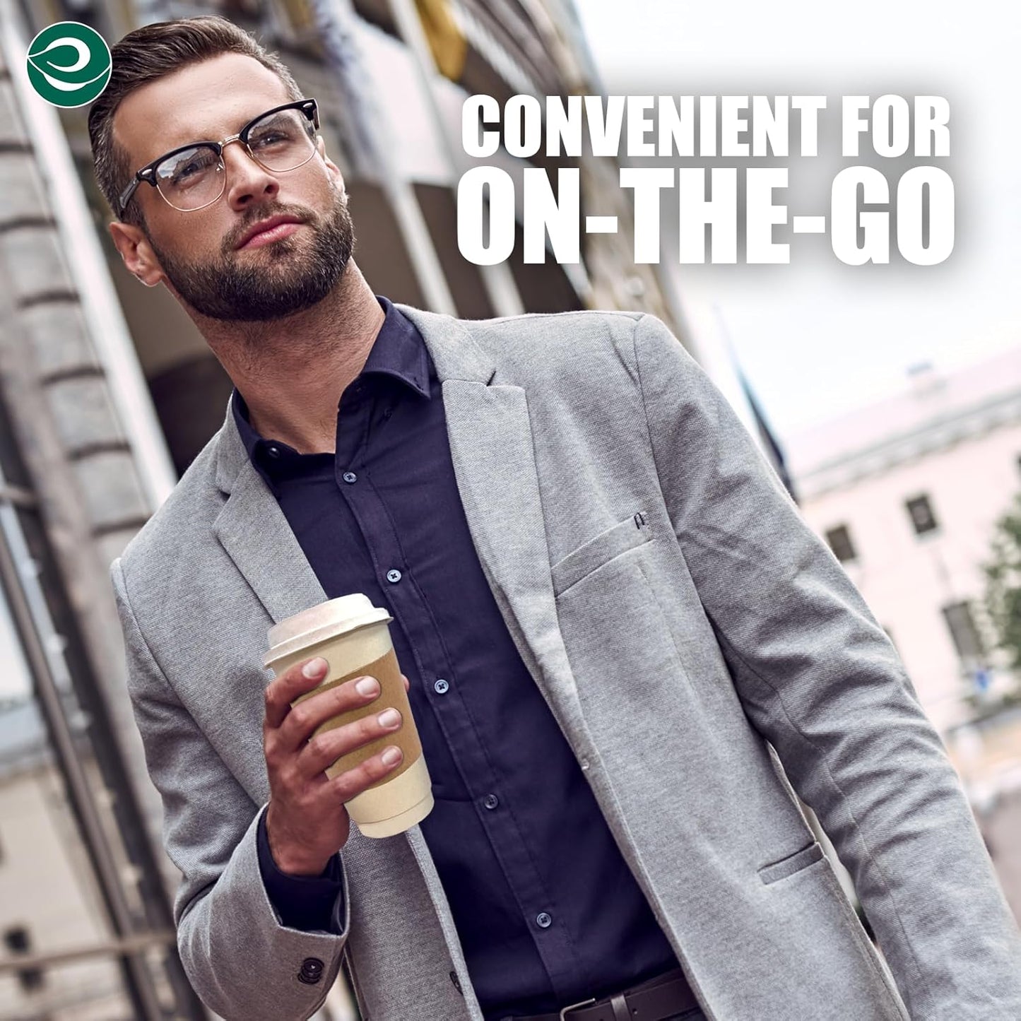 ECO SOUL 100% Compostable Coffee Cups With Lids & Sleeves - 12 Oz (50 Counts) To Go Coffee Disposable Bagasse Cups |Sturdy & Eco-Friendly Cups for Cafes, Party, Office