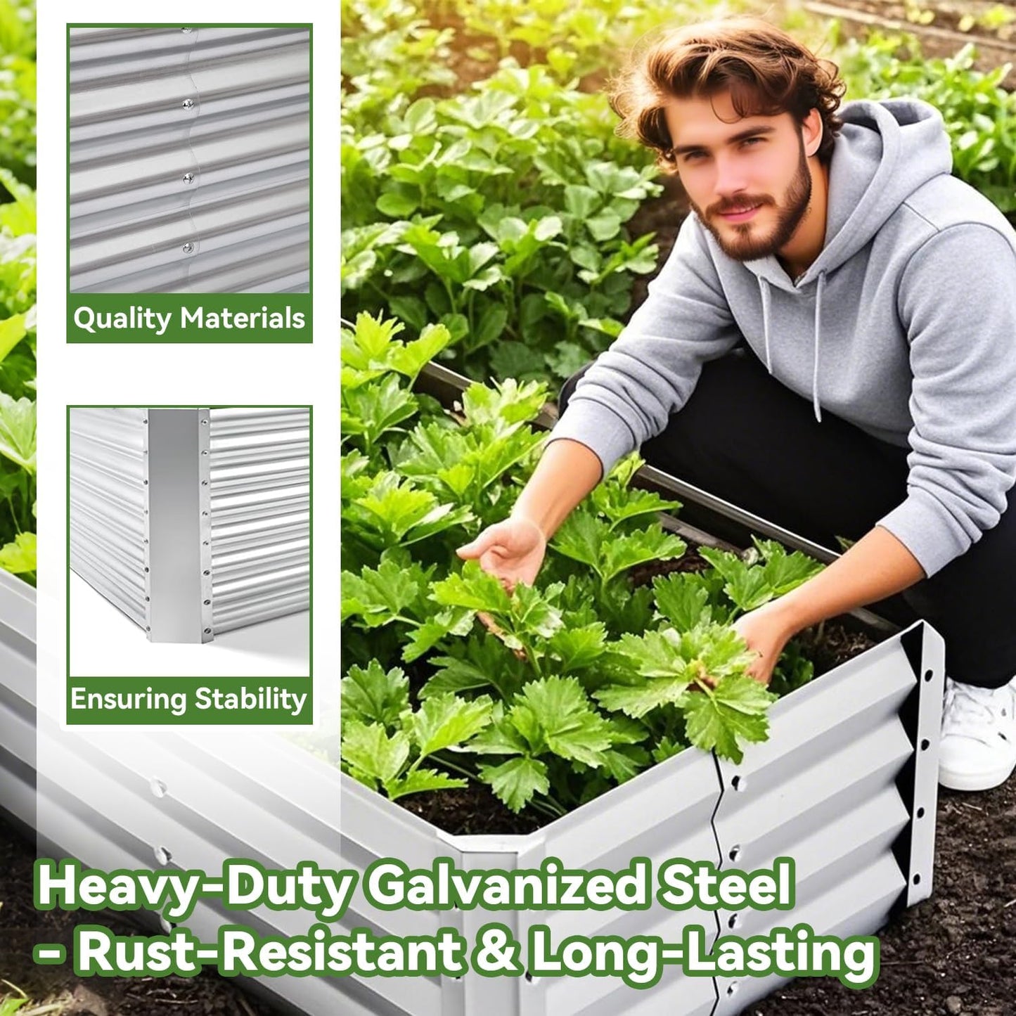 6x3x1ft Rectangle Galvanized Raised Garden Beds kit，Large-Capacity Metal Planter Garden Box Outdoor,Metal Garden Bed for Vegetables，Flower，Fruits，Steel Raised Beds for Backyard Gardening