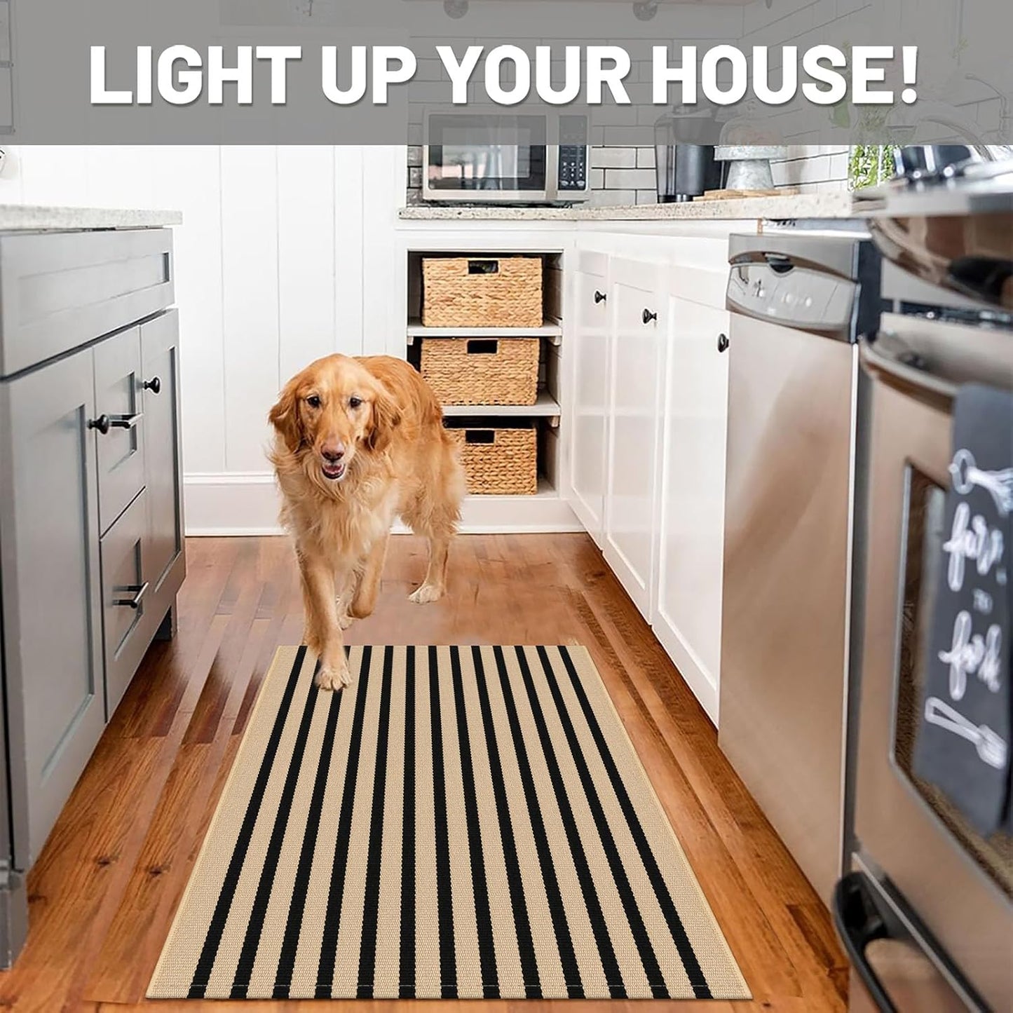 IOHOUZE Striped Area Rug 2.3'x3.6' Front Door Rugs Small Washable Area Rug for Front Porch, Spring Summer Welcome Door Mats Outdoor Indoor, Doormat for Entryway Porch Entrance, Tan/Black