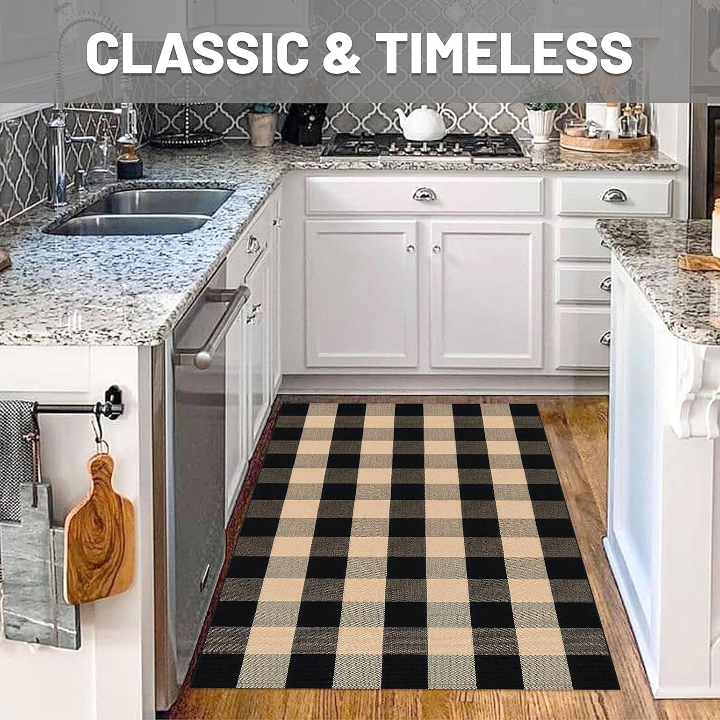 IOHOUZE Buffalo Plaid Checkered Rug 3x5 Ft Front Door Mats, Washable Area Rugs for Front Porch, Welcome Mats Indoor Outdoor, Entryway Rug for Entryway, Home Entrance, Tan Black