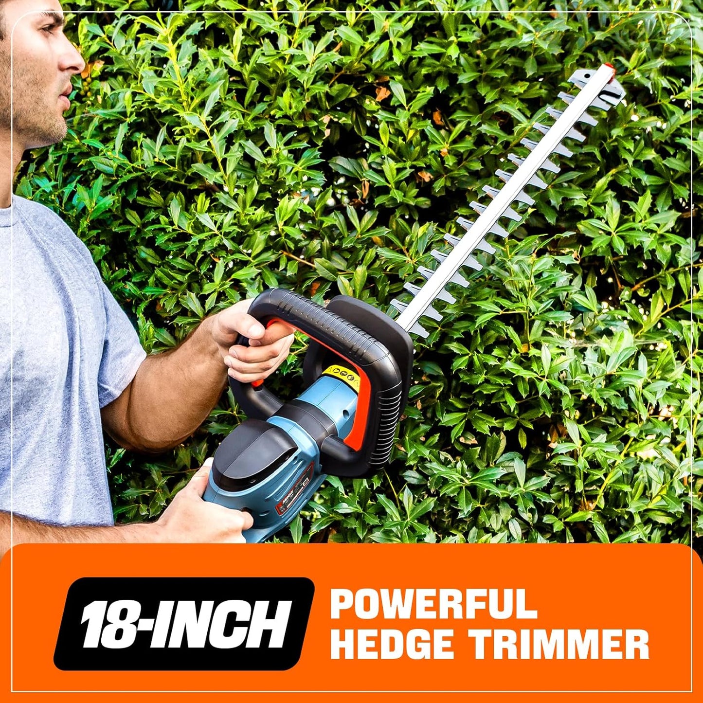 SENIX X2 20 Volt Max* 18-Inch Battery Powered Cordless Hedge Trimmer, Brushless Motor, Double-Sided Dual Action Blades, 3/4" Cutting Capacity, Includes Blade Cover, 2.5 Ah Battery & Charger (HTX2-M)
