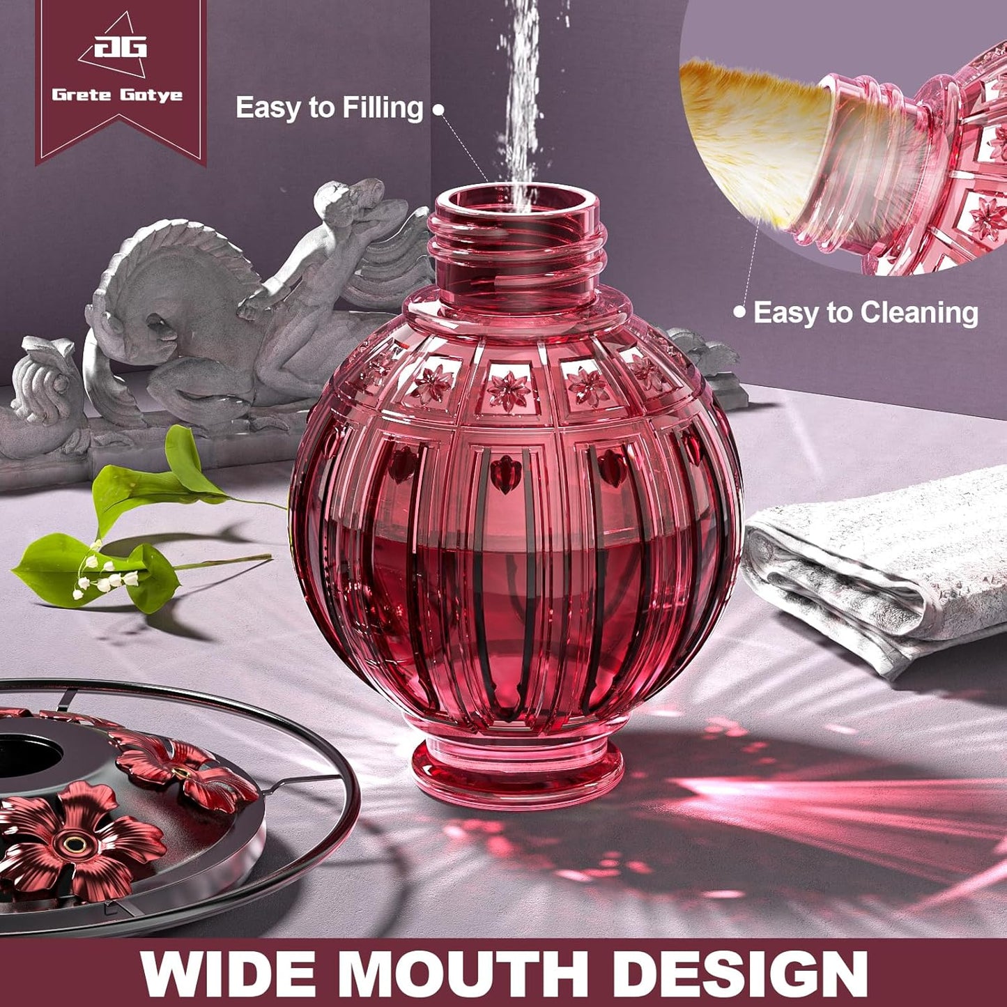 2 Pack Glass Hummingbird Feeder for Outdoors Hanging, Bird Nectar Feeder with Perch & 5 Flower Feeding Ports, 26 Oz Leak Proof for Outside Garden Decor Backyard, Gifts for Women Mom, Red & Green Blue