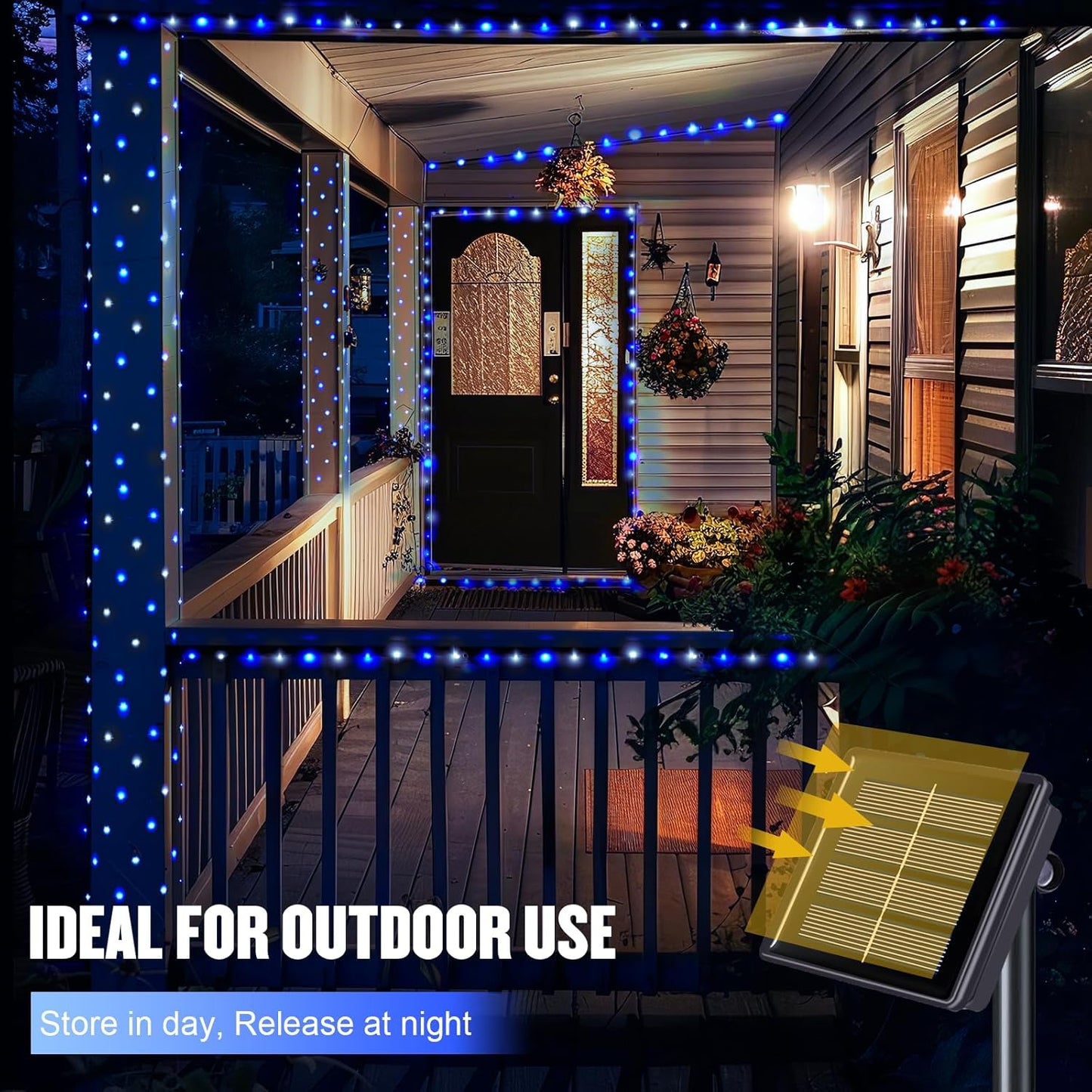 JMEXSUSS 2 Pack Blue and White Solar Christmas Lights, Each 33FT 100 LED Solar String Lights Outdoor Waterproof, 8 Modes Mini Fairy Lights for Outside Yard Patio Christmas Decorations