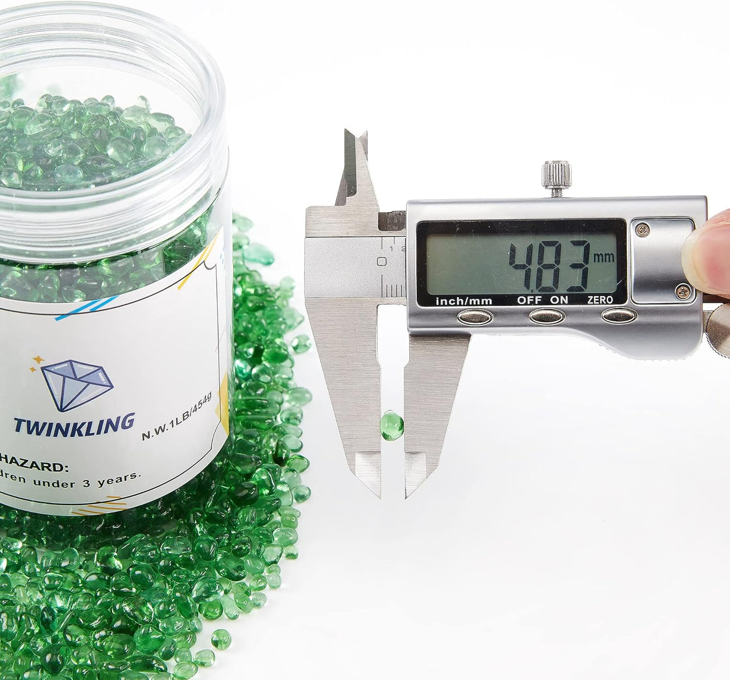 TWINKLING High Luster Round Fire Glass Stones,Glass Marbles Pebbles,Glass Beads Gems for Fire Pit Vase Fillers Crafts Aquarium Garden Decoration,3-6mm,1-Pound Jar (Light Green)