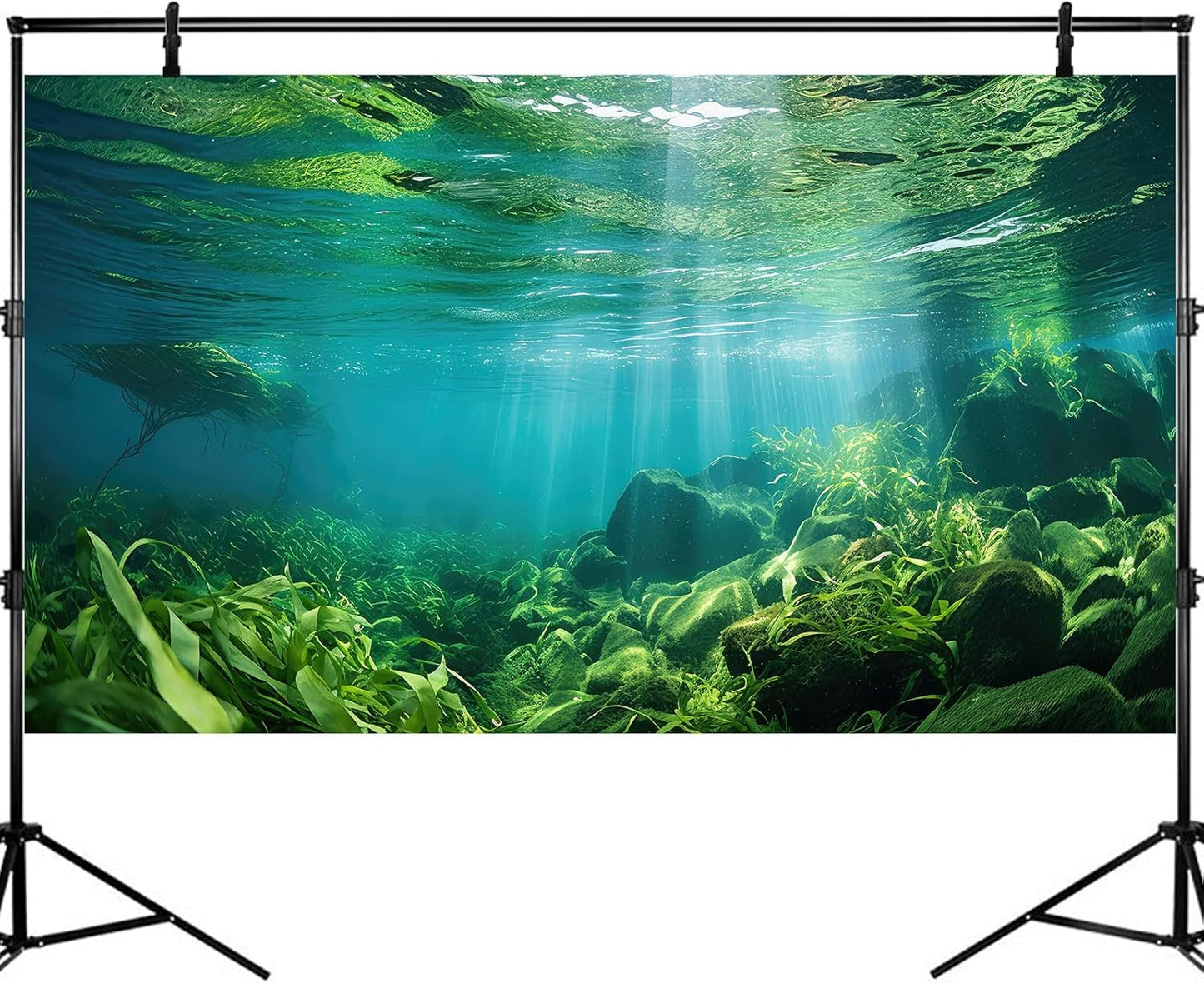 Under The Sea Fish Tank Background Aquatic Plants Deep Sea Aquarium Background Underwater Sunray Rock with Moss Terrarium Backgrounds Deep Ocean Floor Tropical Fish Tank Backgrounds 30x12in