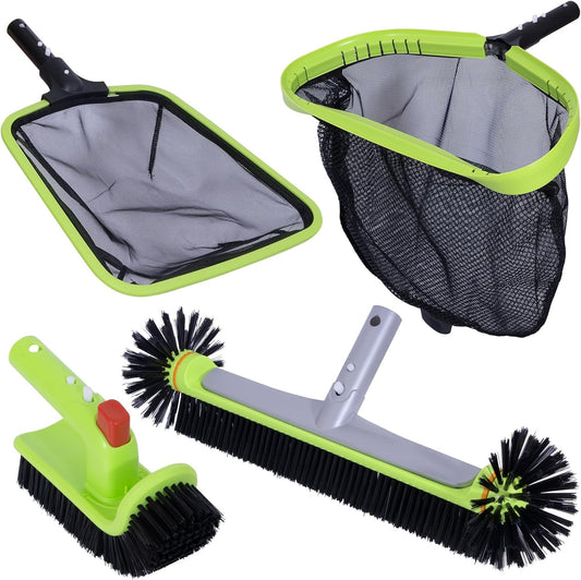 Sepetrel Deluxe Swimming Pool Cleaning Kit Including Professional Leaf Skimmer Net,Half-Depth Fine Mesh Net,17.5" Pool Brush Head & Hand Scrub Brush(NO Pole)