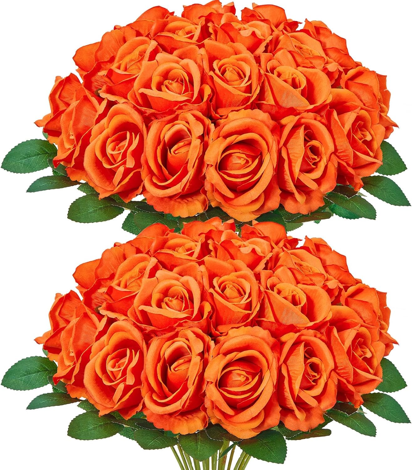 Serwalin 30pcs Artificial Roses Flowers, Orange Fake Roses with Long Stems Realistic Silk Roses for Wedding Bridal Bouquet Arrangement Centerpieces Party Home Decor