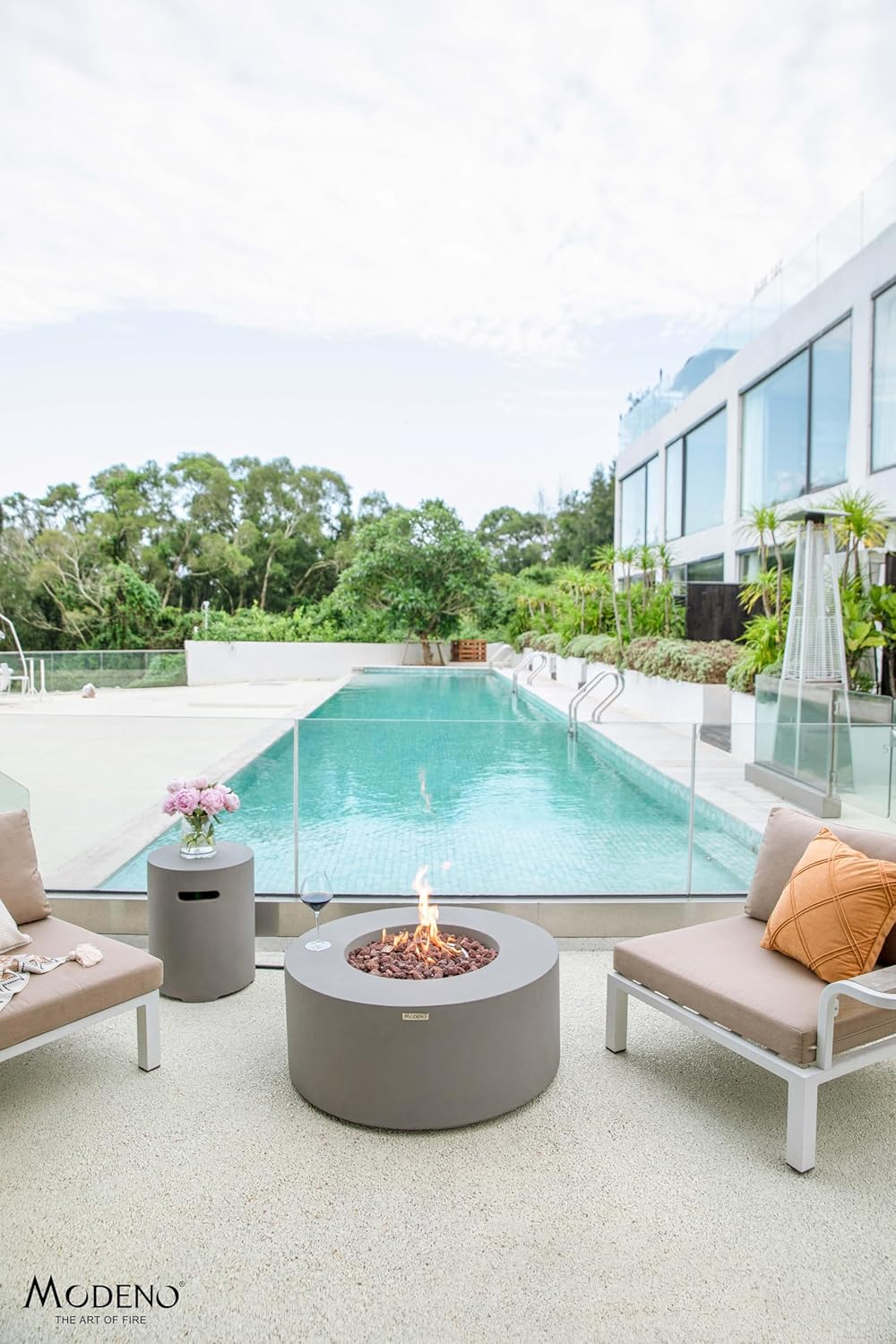 AMS Fireplace | Modeno | Tramore | Firepit Table | Cover and Lava Rocks Included | (Fuel: Natural Gas - Light Gray)