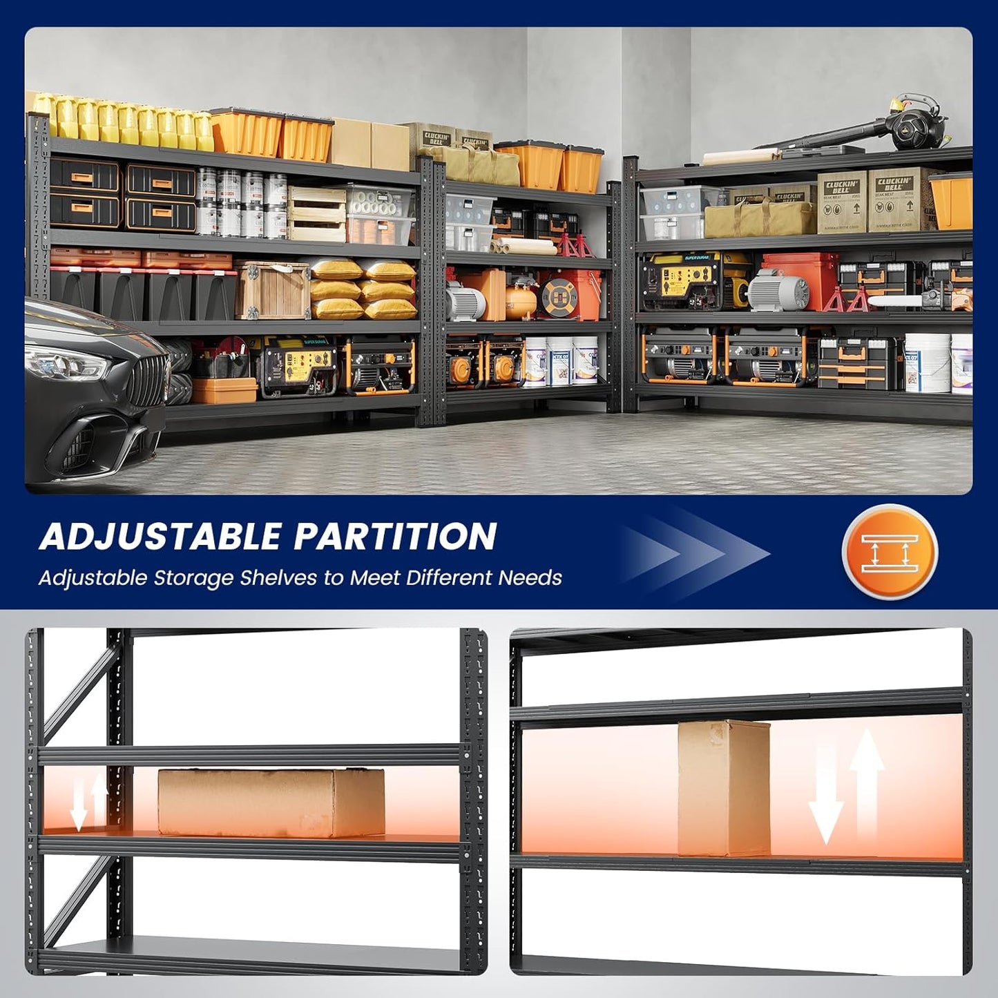 Yizosh 79" W Metal Garage Storage Shelves,7000LBS Heavy Duty 4-Shelf Adjustable Steel Organization Shelving,Utility Rack Shelf,79" W x 24" D x 79" H for Basement,Warehouse,Industrial