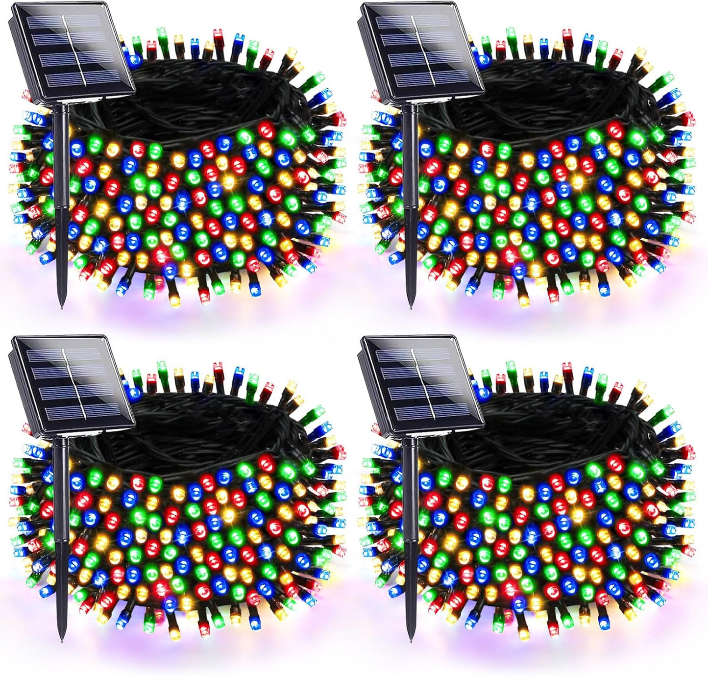 4 Pack 180FT Solar Christmas Lights Outdoor Waterproof, Super Bright 320 LED Solar String Lights with 8 Lighting Modes, Green Wire Twinkle Tree Light for Outside Xmas Party Decorations (Multi-Colored)