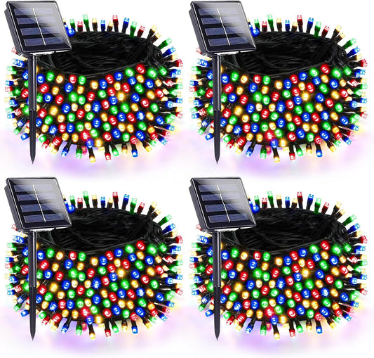 4 Pack 180FT Solar Christmas Lights Outdoor Waterproof, Super Bright 320 LED Solar String Lights with 8 Lighting Modes, Green Wire Twinkle Tree Light for Outside Xmas Party Decorations (Multi-Colored)
