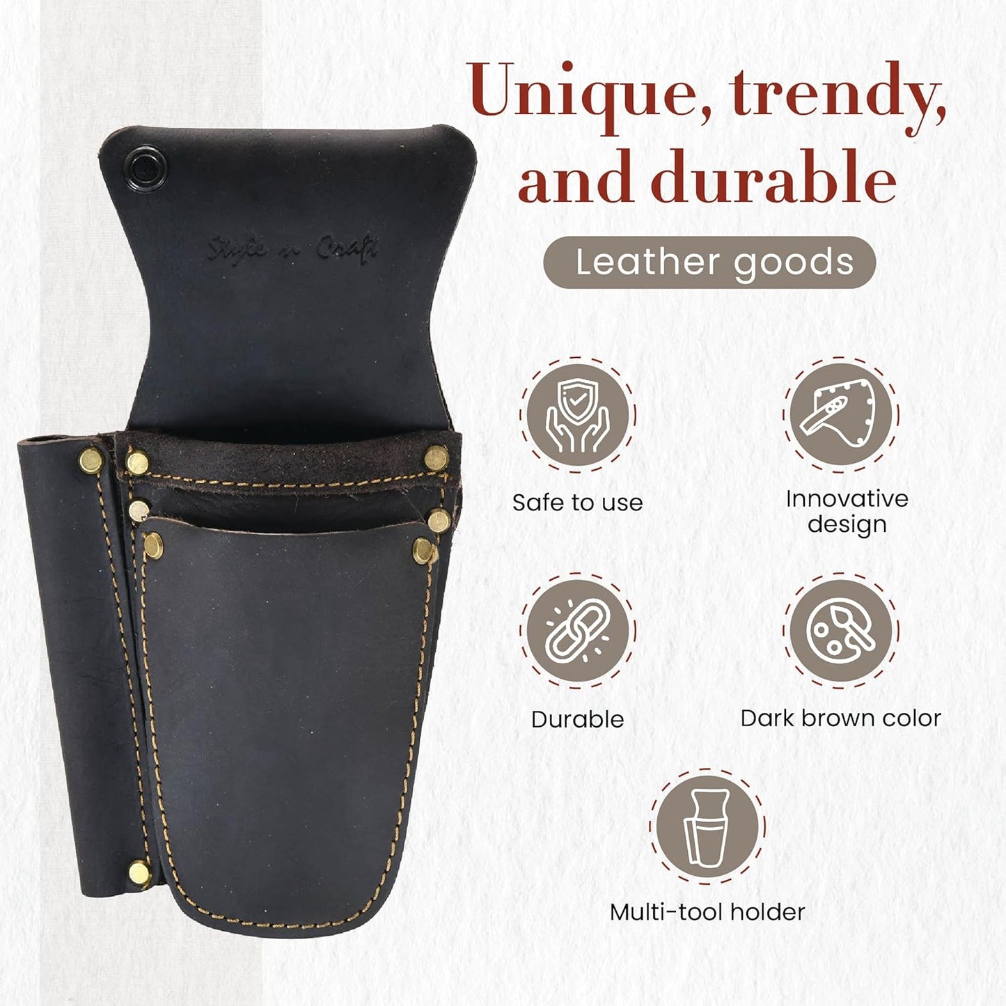 Style N Craft 70012-3 Pocket Dual Pliers & Single Tuna Spike Holder in Oiled Leather - Dark Brown