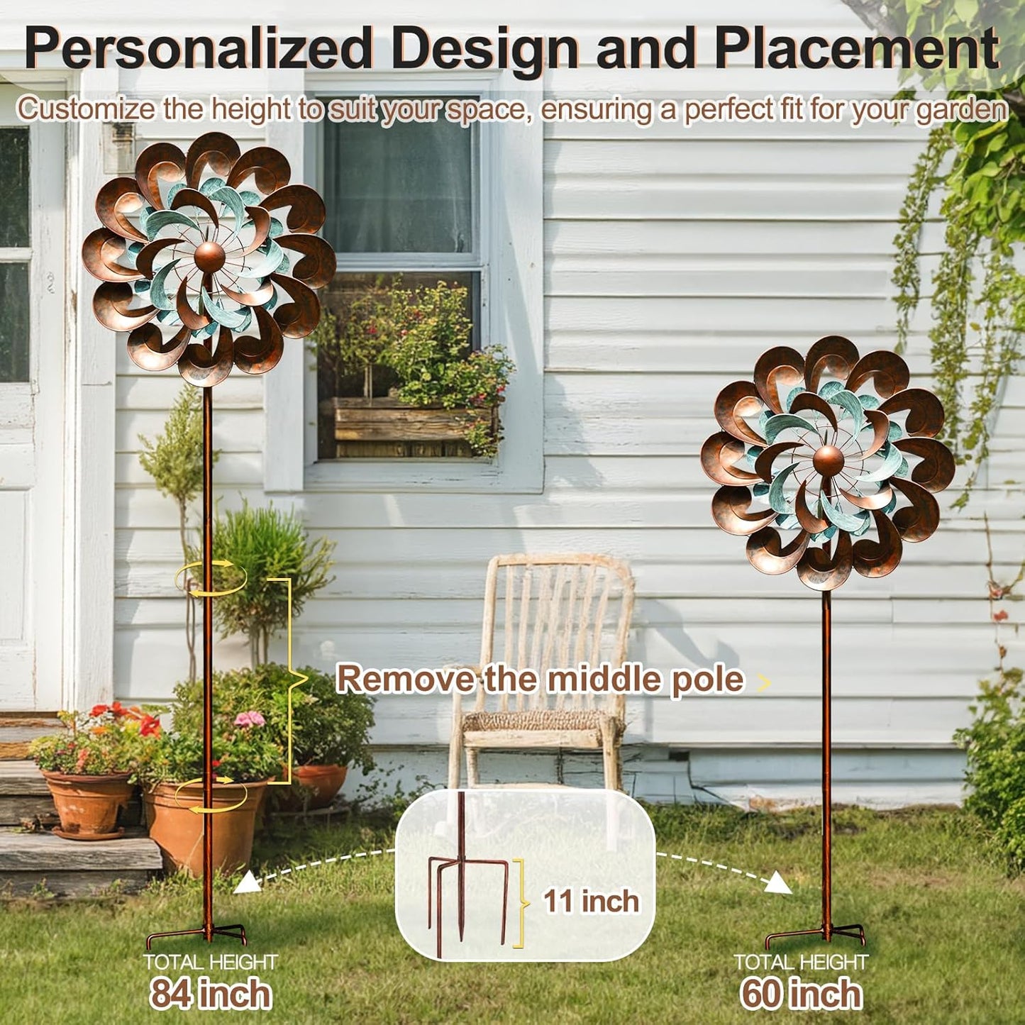 Wind Spinners for Yard and Garden Large, 84 Inch Wind Spinners Outdoor Metal, Wind Sculptures & Spinners Birthday Gifts for Family or Friends(Classical Flower)