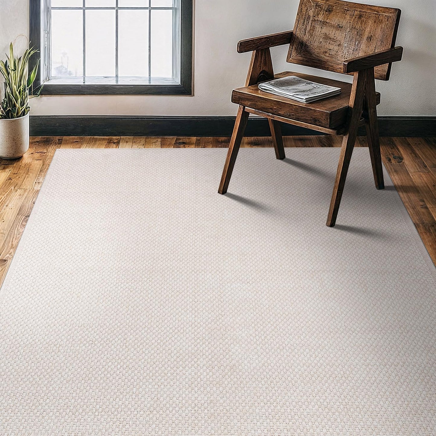 CAMILSON Easy Jute Rug 4x6, Indoor Outdoor Off-White Farmhouse Area Rugs for Living Room Patio and Kitchen Rug, Solid Woven Design, Easy-Cleaning, Washable Outside Carpet Alfombras (4 x 6)