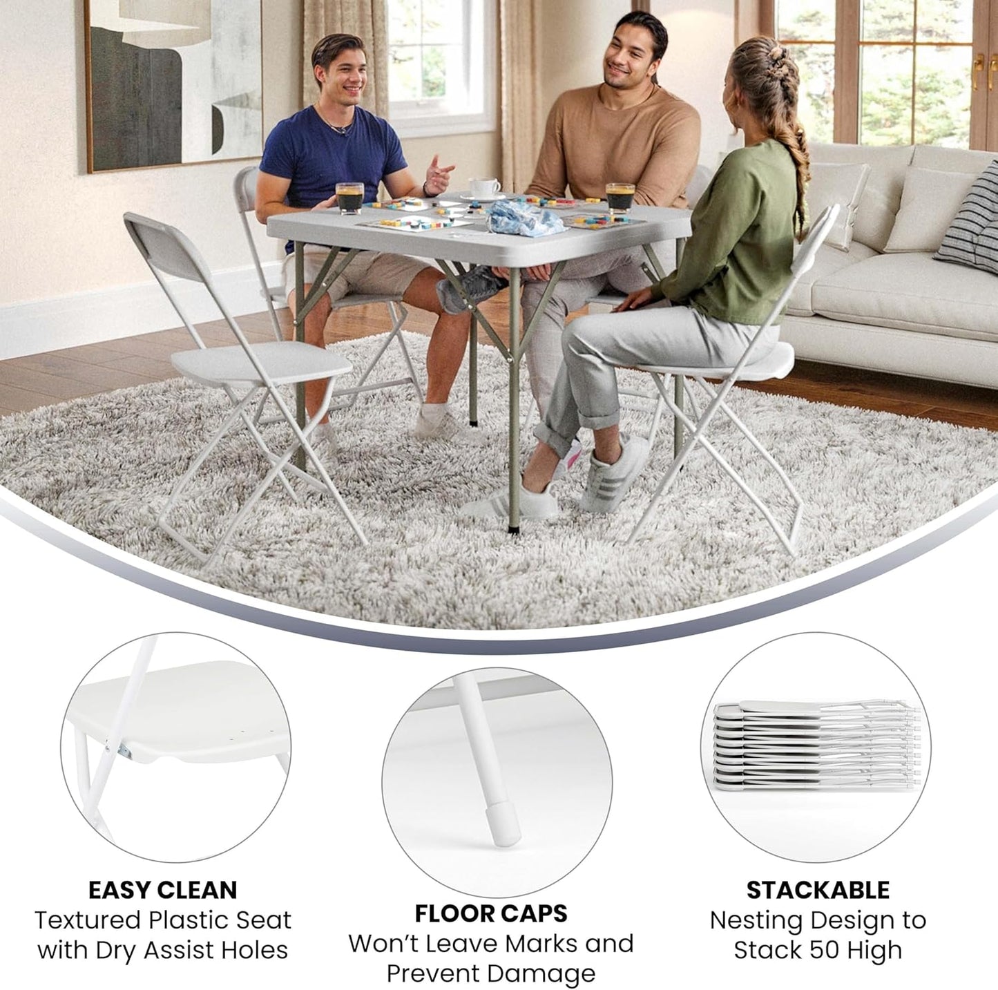 Flash Furniture Hercules Set of 10 Indoor/Outdoor Heavy-Duty Plastic Folding Chairs, Foldable Commercial Stacking Chairs with 650-lb. Static Weight Capacity, White