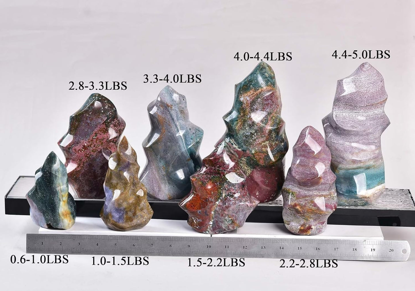 AMOYSTONE Ocean Jasper Flame Shaped Stone Towers Obelisk Natural Healing Crystal Quartz Reiki Energy Decoration Home Office Decor 0.6-1.0LBS