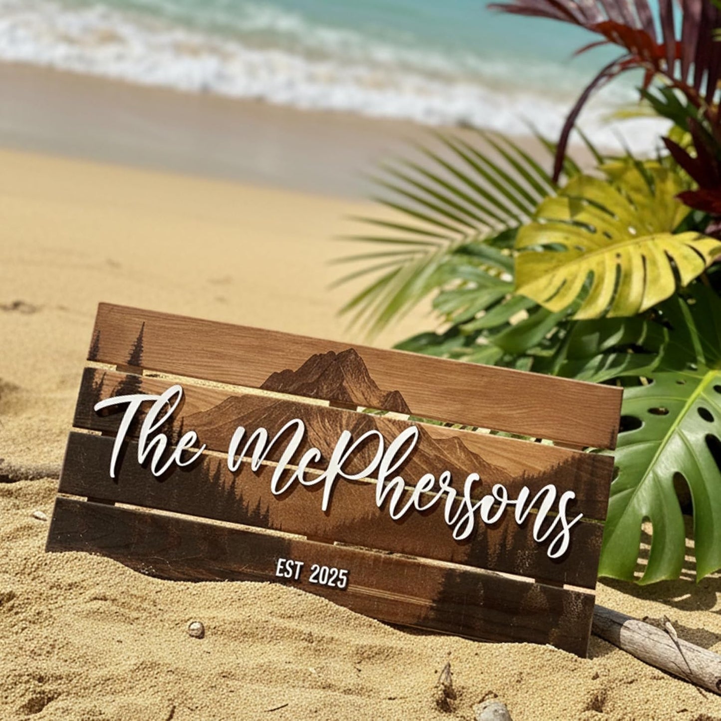 Custom Mountain Family Name Sign - Rustic Wood Wall Decor, Personalized Wedding & Gift for Anniversary Couples, Housewarming Gift for New Home