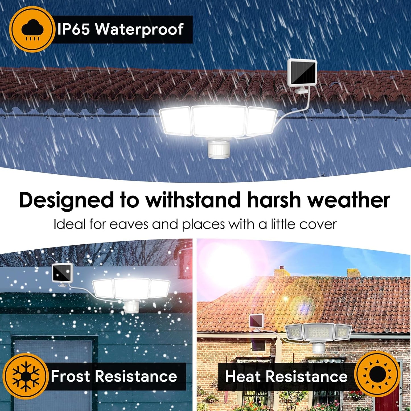 Energetic Solar Outdoor Lights, 1800LM 192 LED Security Motion Sensor Outdoor Lights with Remote Control, IP65 Waterproof Floodlight, 3 Head Motion Detected Spotlight for Garage, Pack of 2 (White)
