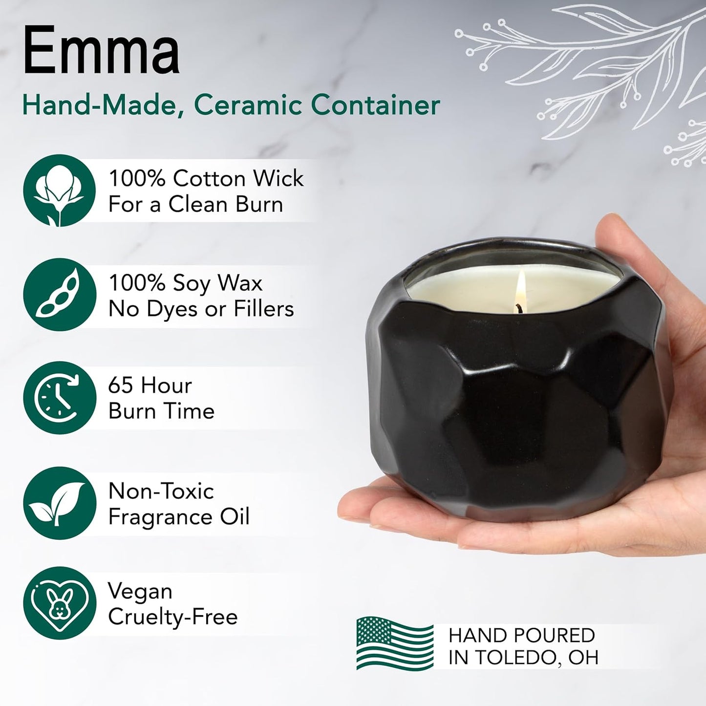 The Growing Candle, Mint & Eucalyptus Scented, 13oz Ceramic Pot, Aromatherapy Candles, 100% Soy, Emma