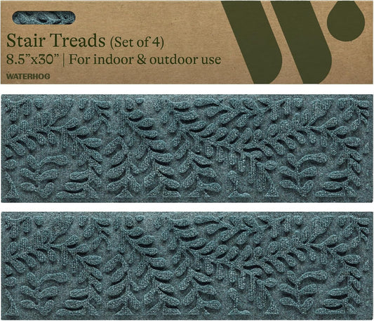 Bungalow Flooring Waterhog Stair Treads (Set of 4) – 8 1/2 x 30 Inches, Durable, Water-Trapping, Indoor/Outdoor Floor Covering, Boxwood Collection – Made in USA, Bluestone