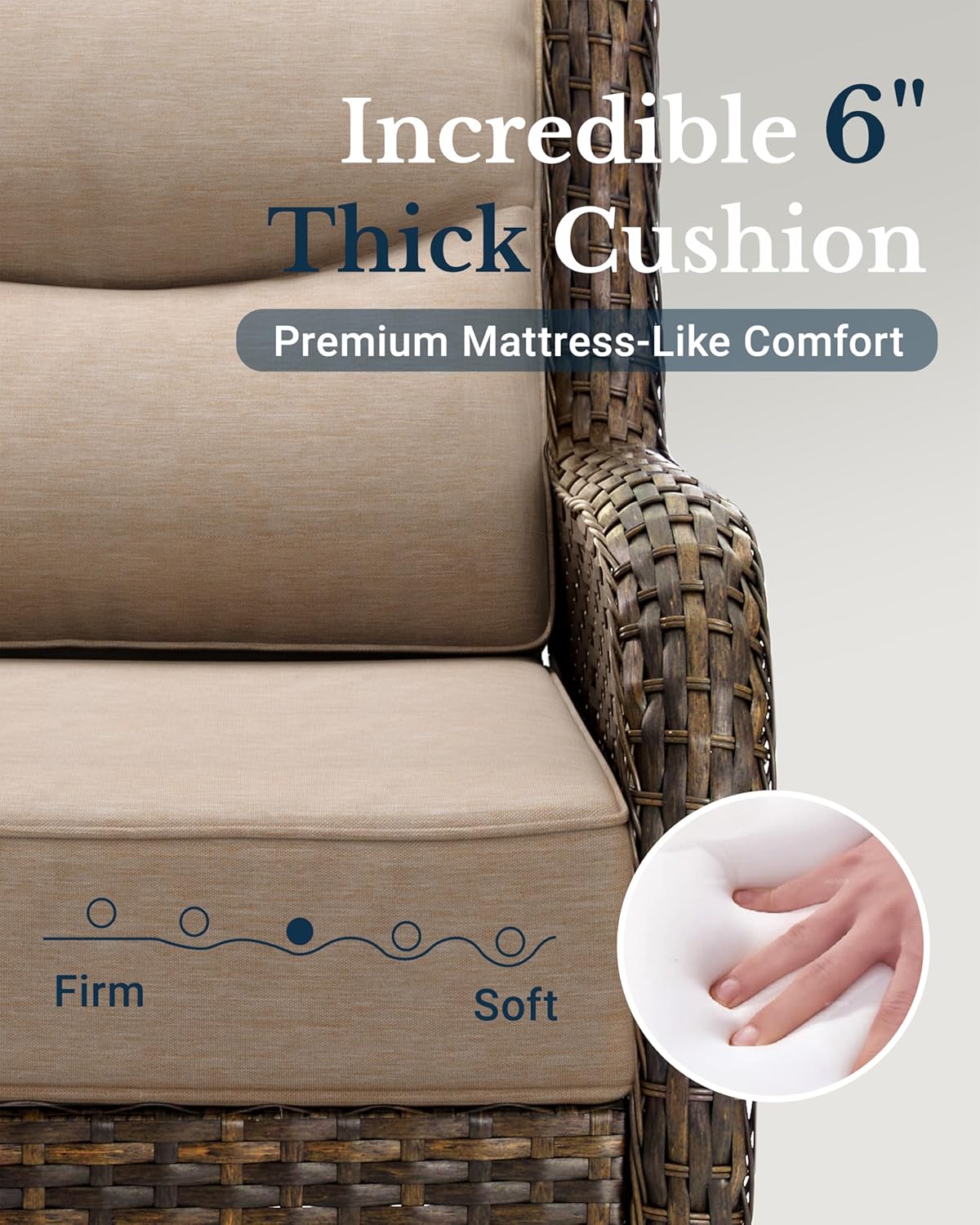 HILLGA Luxury Patio Furniture Set with 6-inch Thick Cushion, Outdoor Couch, Loveseat and High Back Swivel Rocker Patio Chairs, 7PCS Wicker Conversation Set for Deck Yard and Poolside, Beige (V2)