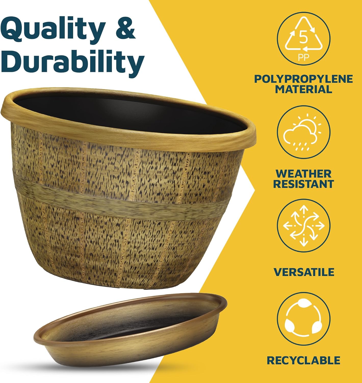 10-Inch Whiskey Barrel Planters Outdoor Pack of 2 - Durable Plastic Plant Pots for Indoor & Outdoor Use with Drainage & Saucer, Lightweight Rustic Barrel Planters for Flowers, Herbs & Small Plants