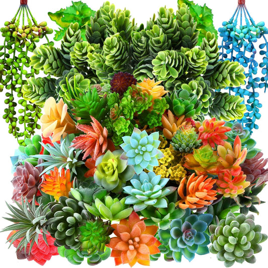 Tigeen 80 Pcs Artificial Plastic Succulents Realistic Textured Assorted Decorative Fake Faux Succulents Unpotted for Lotus Landscape Garden Arrangement
