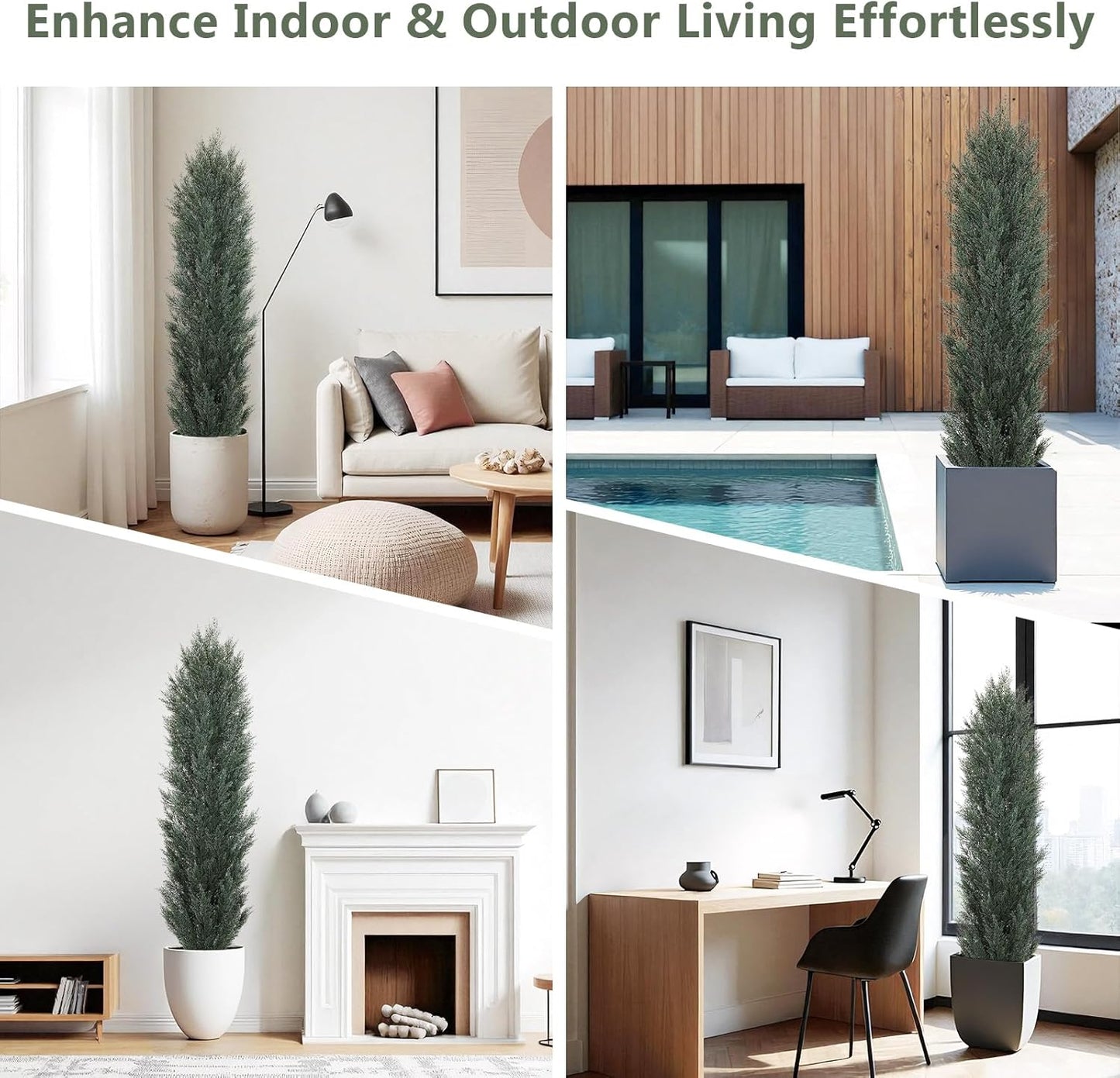 THE BLOOM TIMES 6ft Tall Topiary Trees Artificial Outdoor – UV Resistant Faux Cedar Pine Cypress Bushes and Shrubs, Fake Potted Plants for Front Porch Outside Planter Patio Decor, Set of 2 (6 Foot)