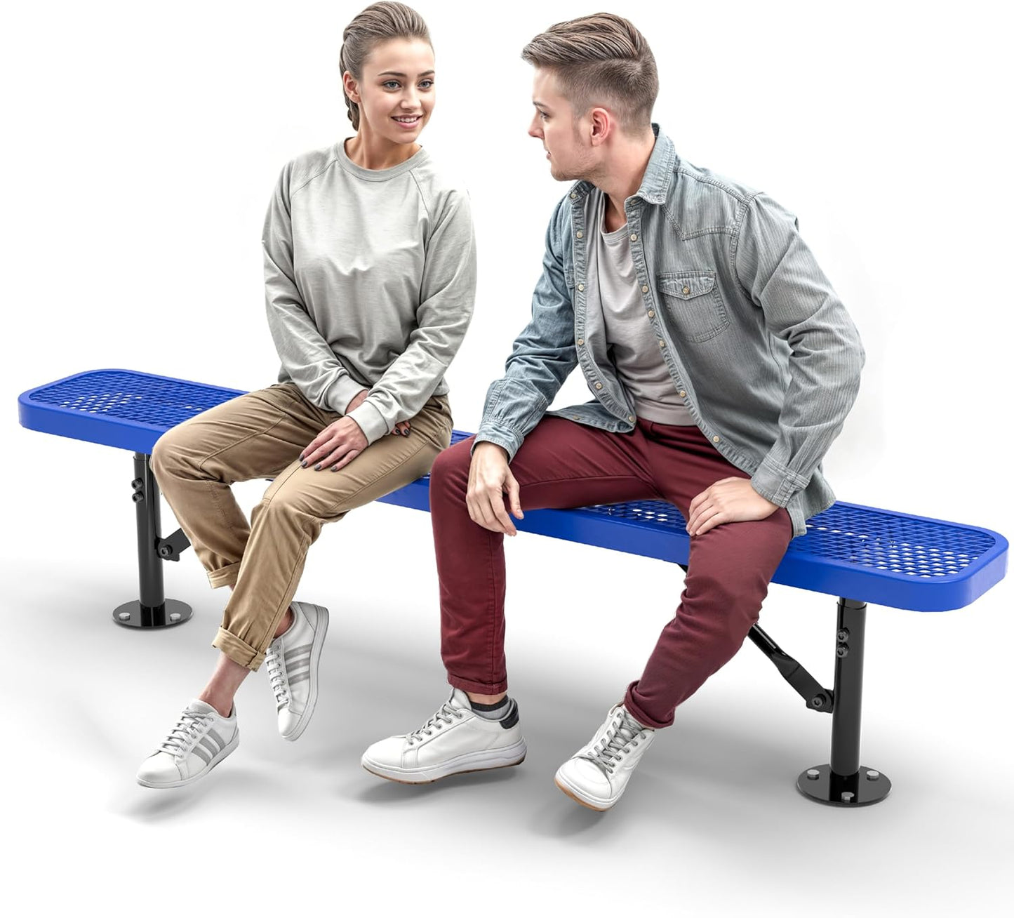 Heavy-Duty Outdoor Metal Bench, Thermoplastic-Coated, Surface, Weatherproof, Commercial-Grade for Parks, Gardens, Patios, Stores & More (6 Ft - Surface, Blue)