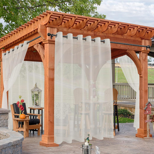 HolidayIdeas Beige Outdoor Sheer Curtains for Patio Waterproof, 4 Panels - 100 x 84 Inch - Extra Wide Voile Outside Curtains Light Filtering Grommet Drapes for Front Porch, Gazebo, Pergola, Backyard