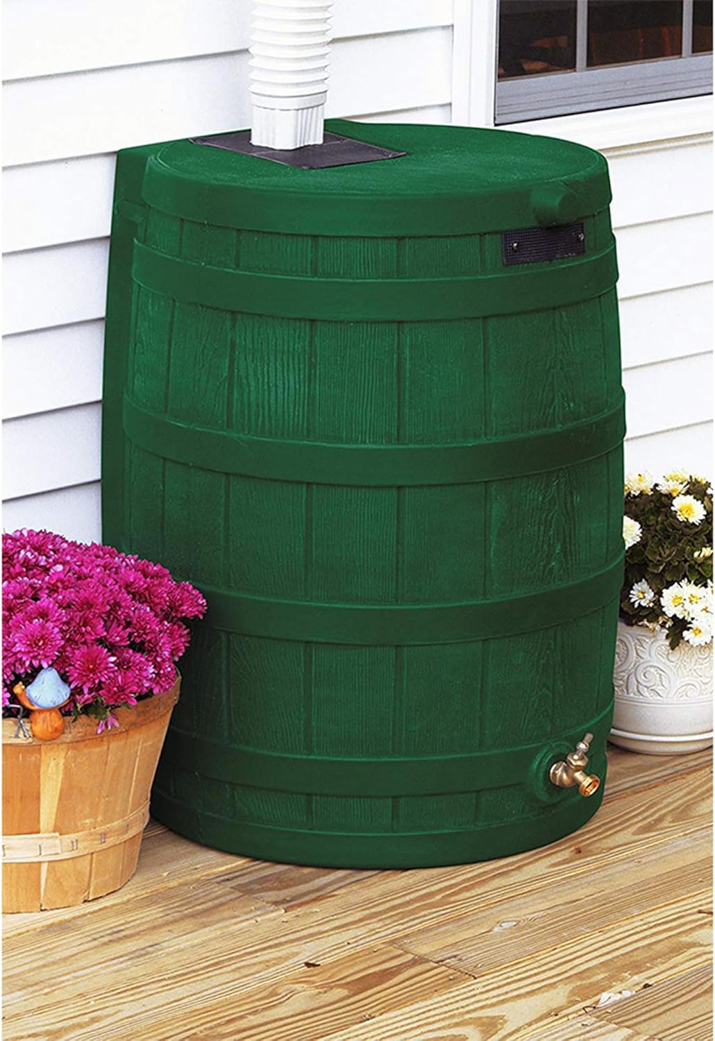 Good Ideas Rain Wizard Water Storage Collection Barrel with Brass Spigot, Safety Screen, and 50 Gallon Capacity, Green (3 Pack)