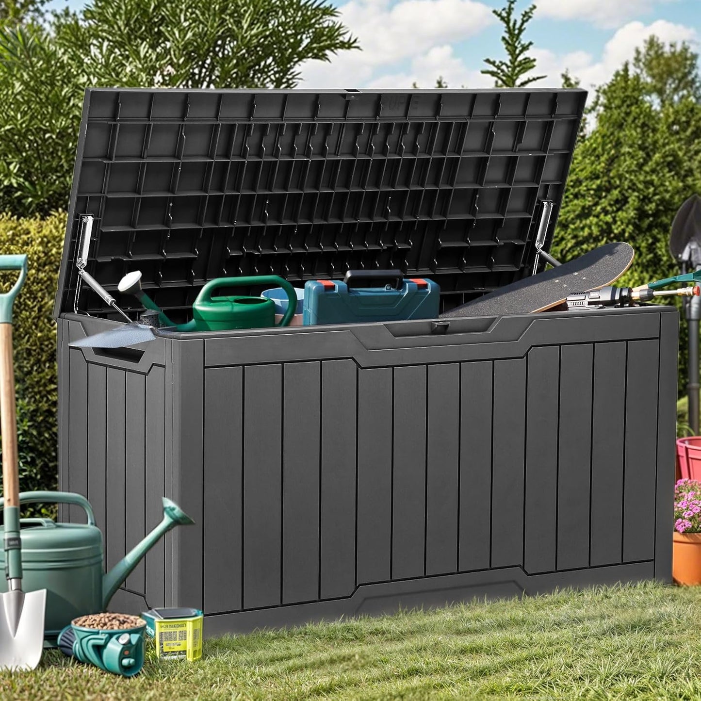 YITAHOME 80 Gallon Outdoor Storage Box, Large Water Resistant Resin Deck Box, Indoor Outdoor Lockable Storage Container for Patio, Garden, Cushions, Tools, Equipment (Dark Gray)