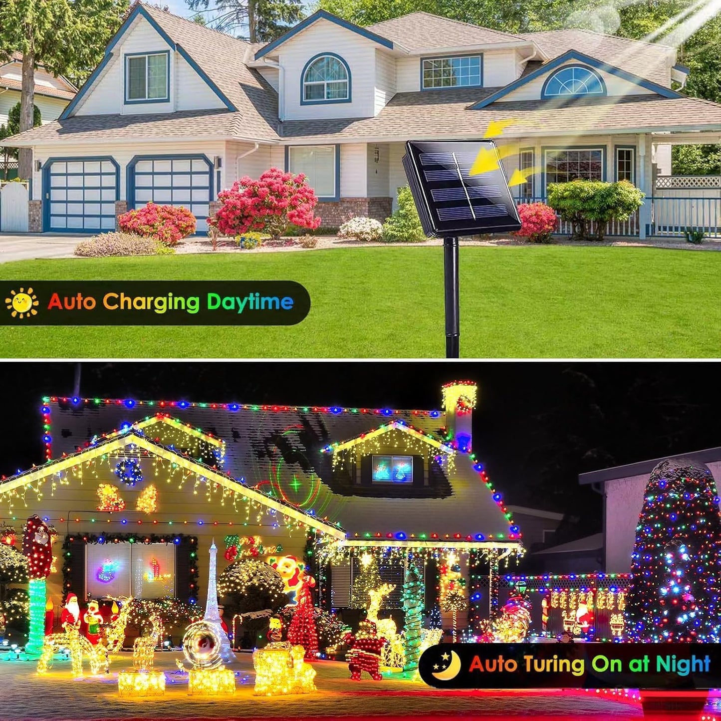 2-Pack Solar String Lights Outdoor, Total 200LED Solar Light Outdoor Waterproof, Solar Twinkle Lights Copper Wire 8 Modes Fairy Light for Xmas Tree Garden Wedding (Multicolor)