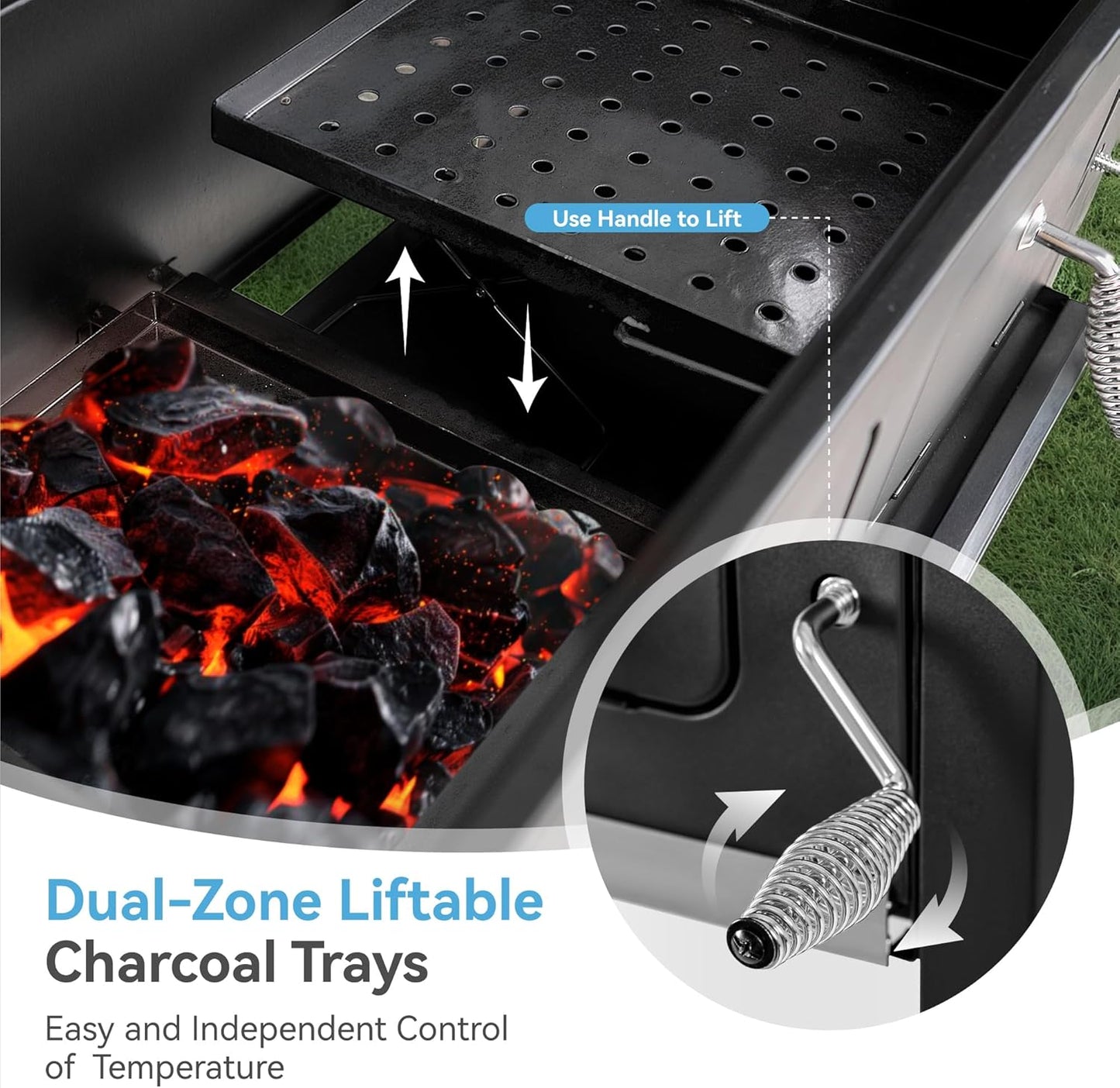 GREEN PARTY Barrel Charcoal Grill with Side Tables, 794 Square Inches Cooking Space, Large Charcoal BBQ Grill with 2 Height-Adjustable Charcoal Pans for Outdoor Backyard Patio Picnic Parties Camping