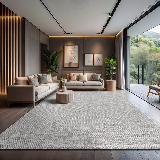 CAMILSON Easy Jute Rug 9x12, Indoor Outdoor Gray Color Farmhouse Area Rugs for Living Room Patio and Kitchen Rug, Solid Boho Woven Design, Easy-Cleaning, Washable Outside Carpet Alfombras (9 x 12)