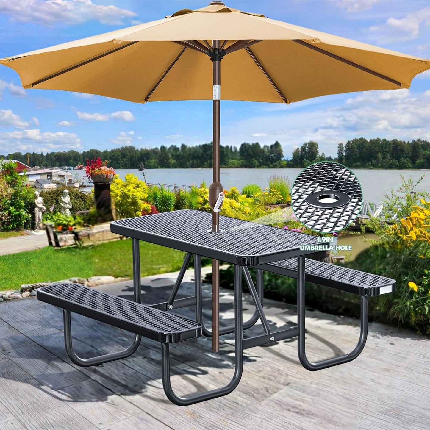 Heavy-Duty Park Bench or Table for Outside - Black Coated Outdoor Furniture Steel Bench, Commercial-Grade Outdoor Benches Weatherproof for Park, Patio, Porch (Black, 4FT (Rect. Table))