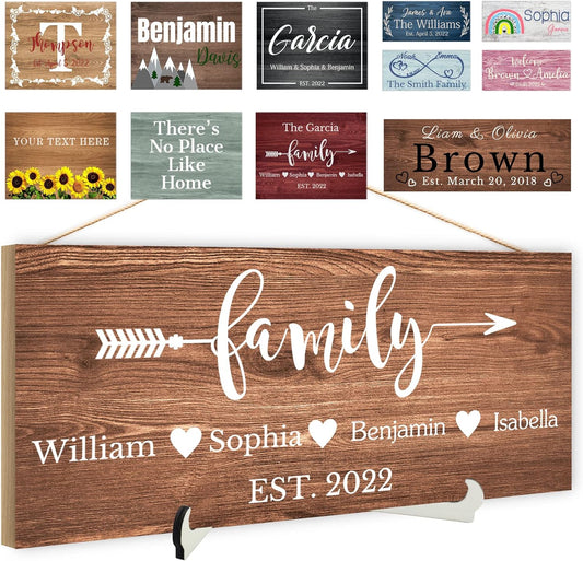 Custom Wood Sign Prsonalized Text Business Home Decor, Personalized Rustic Plaque Board Hanging Wooden Name Sign for Wall Art, Customized Signs Plank Decoration Gifts for Wedding Family Farmhouse Kitchen, Rectangle