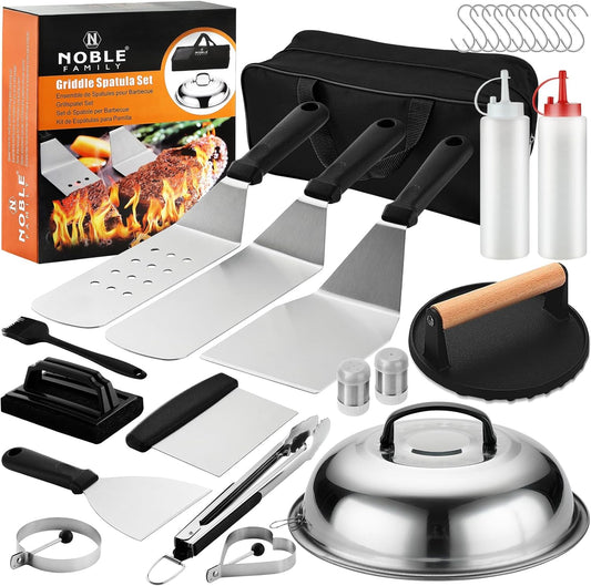 27 PCS Griddle Accessories Kit, Flat Top Grill Accessories Set for Camping, Professional Grill Spatula Set with Melting Dome, Burger Press for Outdoor BBQ Cooking