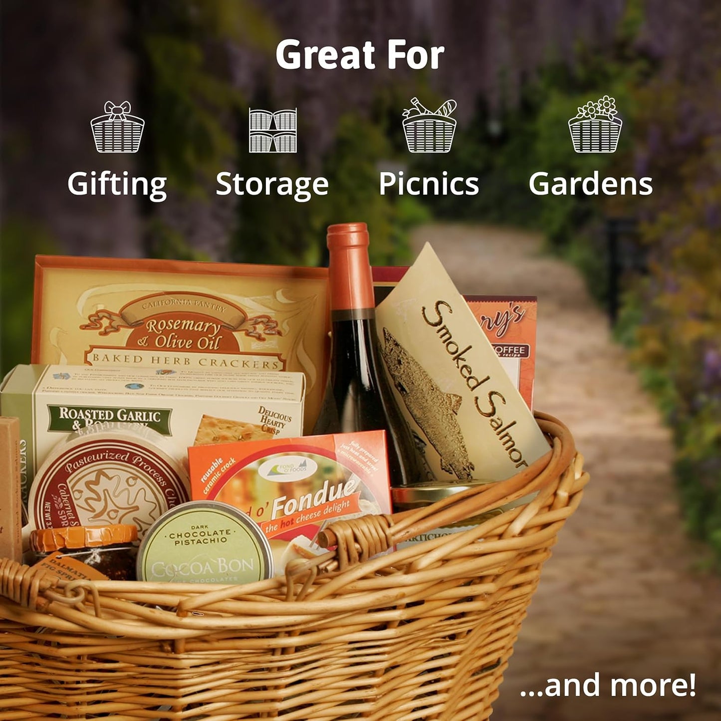 Wald Imports - Medium Light Brown Hand Woven Wicker Basket for Storage with Handles - Woven Basket - Wicker Baskets for Picnics, Easter, Organizing, and More (17 x 6.5 inches)