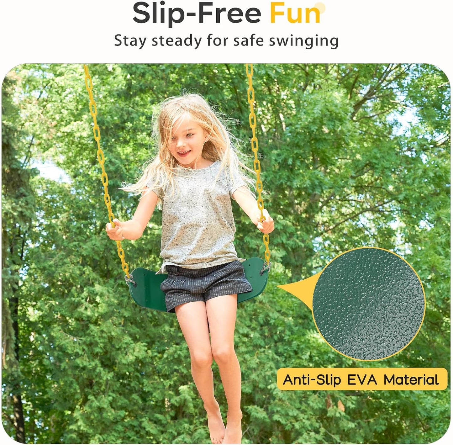 Decorlife Outdoor Swings Seats with 66" Rust-Resistant Heavy Duty Chain, Playground Swing Set Accessories Replacement Anti-Slip Seats, Backyard Swing Support 330lb for Kids or Adults (Green)