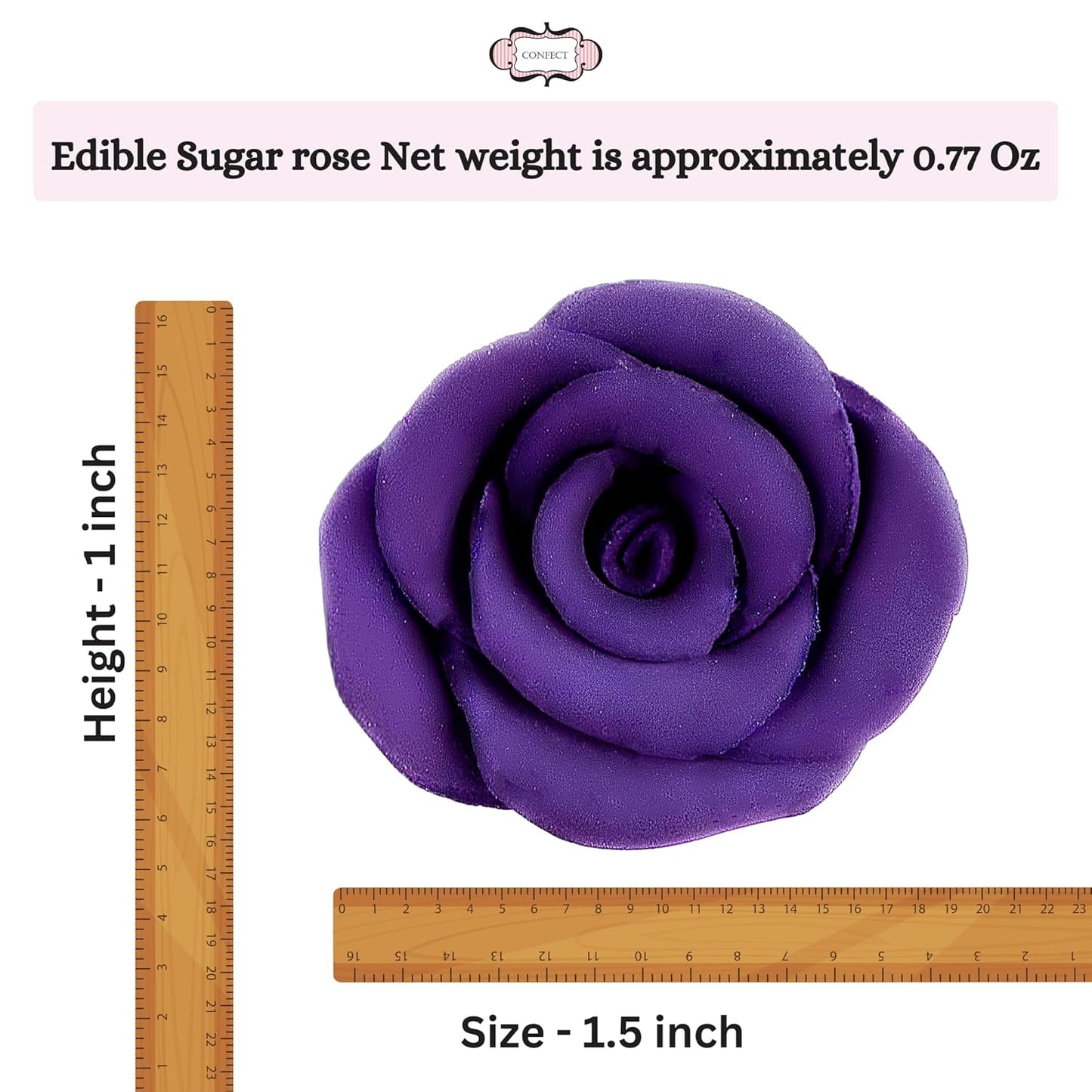 Confect Edible Rose Topper -Edible True Purple Rose Toppers for Cake & Cupcake - Edible Roses for Desserts- Vegan, Gluten-Free, Nut-Free, Dairy-Free, Palm Oil-Free - Pack of 12