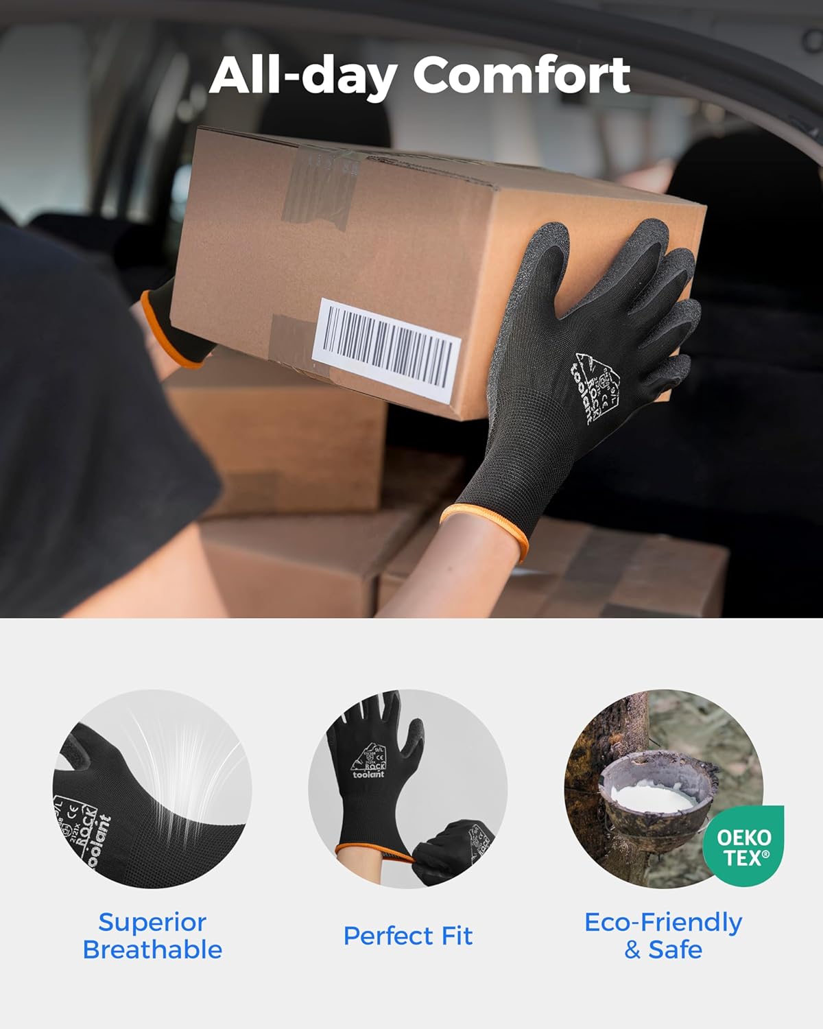 toolant Crinkle Latex Work Gloves Bulk, Rubber Coated Safety Work Gloves for Men and Women, 12 Pairs for Construction, Gardening, Warehouse (Gray, Small)