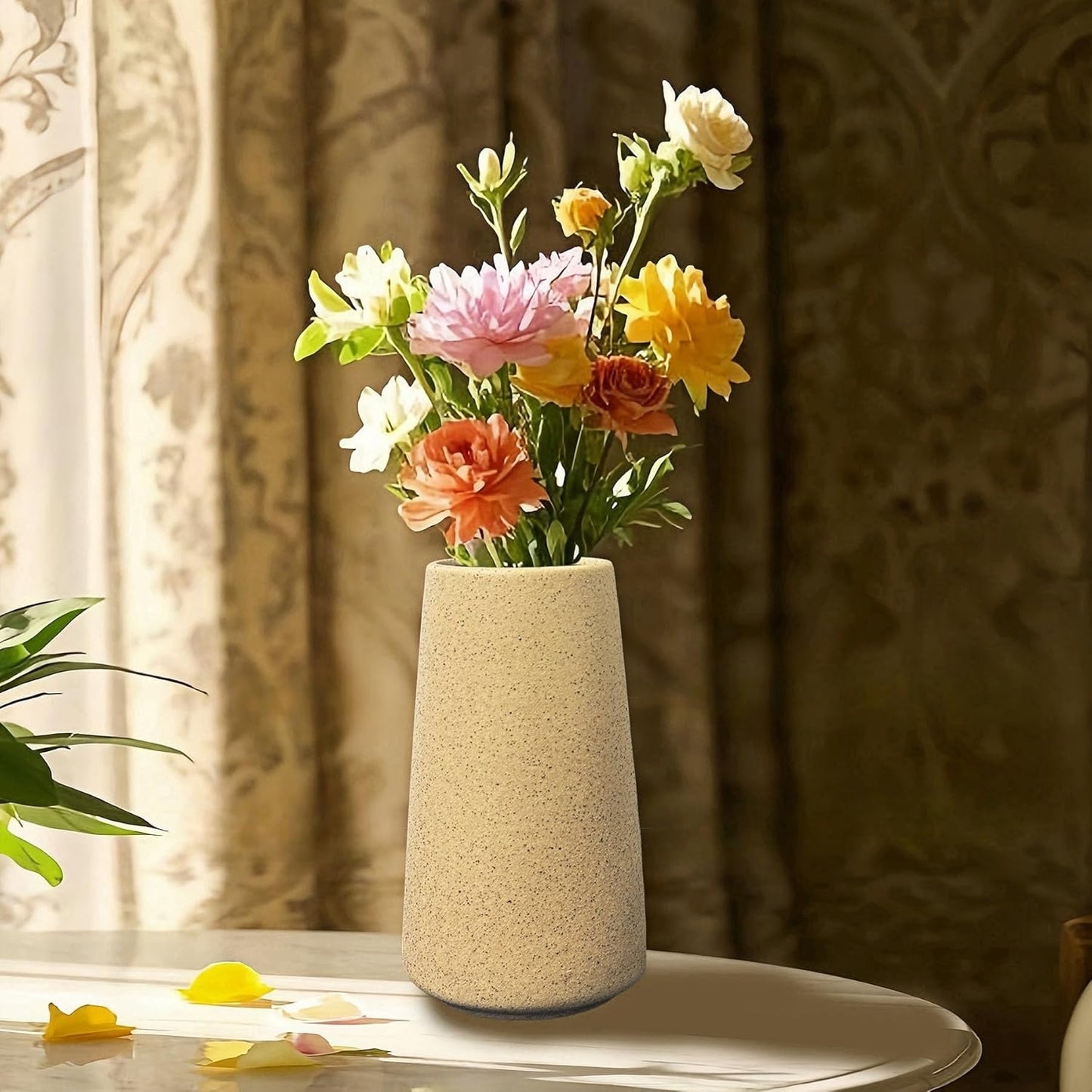 Simple Vase for Flowers Plants, Matte Vases for Modern Table Shelf Home Decor Wedding Boho Decor, 6" H Frosted Elegant Ceramic Vase for Pampas Grass Fluffy Stem Bouquet Lavender Flowers (Brown, 1)