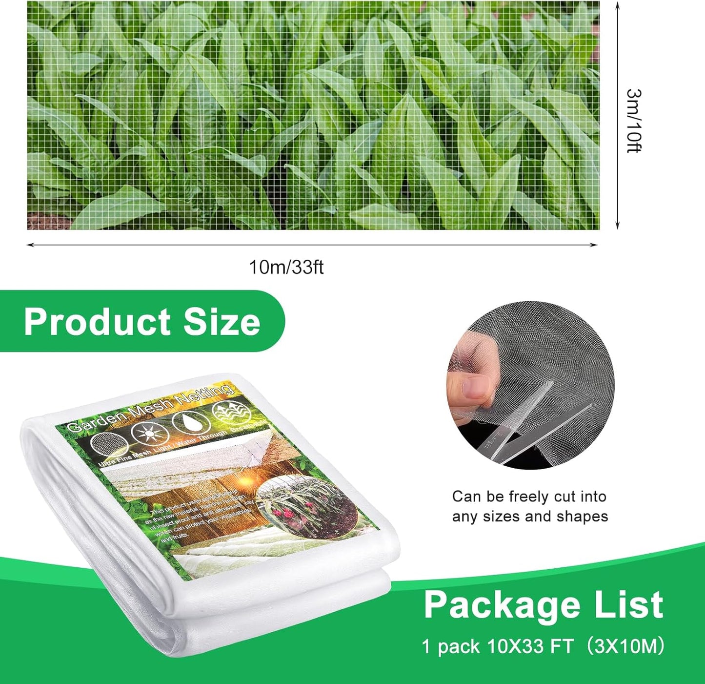 10 X 33FT Garden Mesh Insect Netting Pest Barrier, Garden Bug Netting Plant Mesh for Raised Beds Blueberry Bushes, Figs, Plants, Vegetables Protection