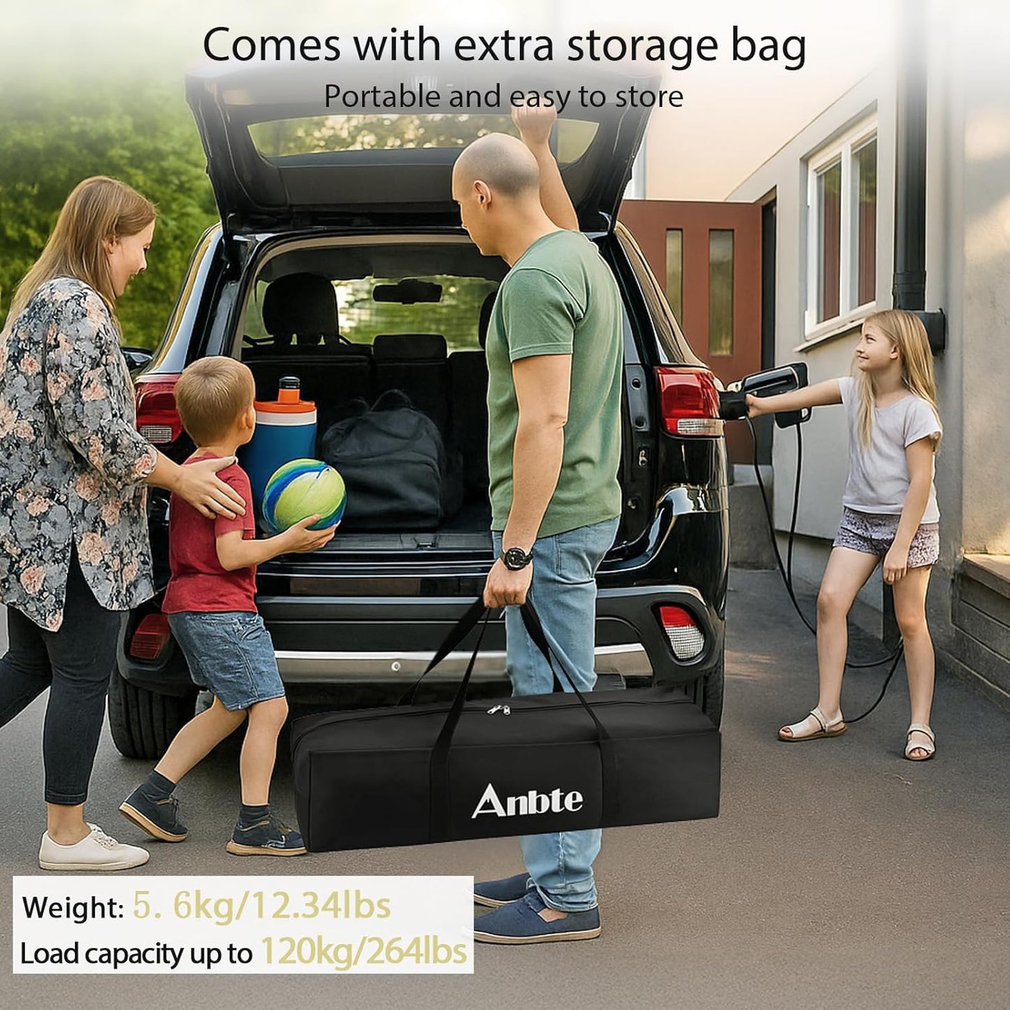 Camping Table Foldable, 2 Adjustable Height 34.2”, Large Roll Up Camping Table Support 264lbs with Storage Basket and Bag, Aluminum Outdoor Table, for Picnic Travel BBQ, 39.4” x 19.7”, Black