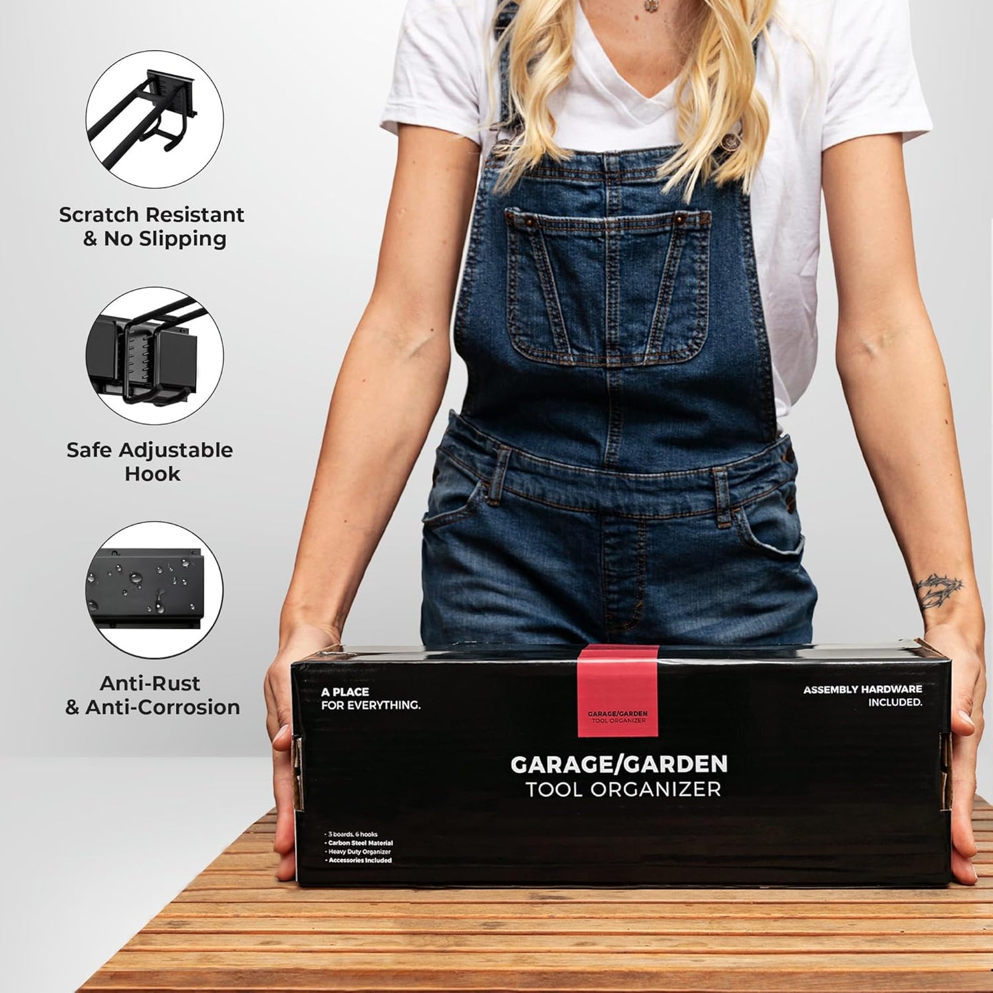 Garage Wall Organizer | 80" Heavy-Duty Tool Storage Rack | Adjustable Double-Layer Hooks | 500 lbs Capacity | Carbon Steel Wall Mount Holder for Shovels, Rakes, Ladders & Power Tools