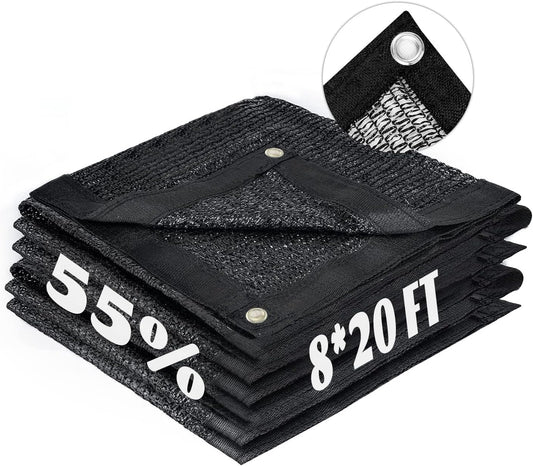 LOVE STORY 8x20FT 55% Black Shade Cloth Sun Shade Net with Grommets Sunblock Net Mesh Tarp for Garden,Plants Cover,Greenhouse and Patio