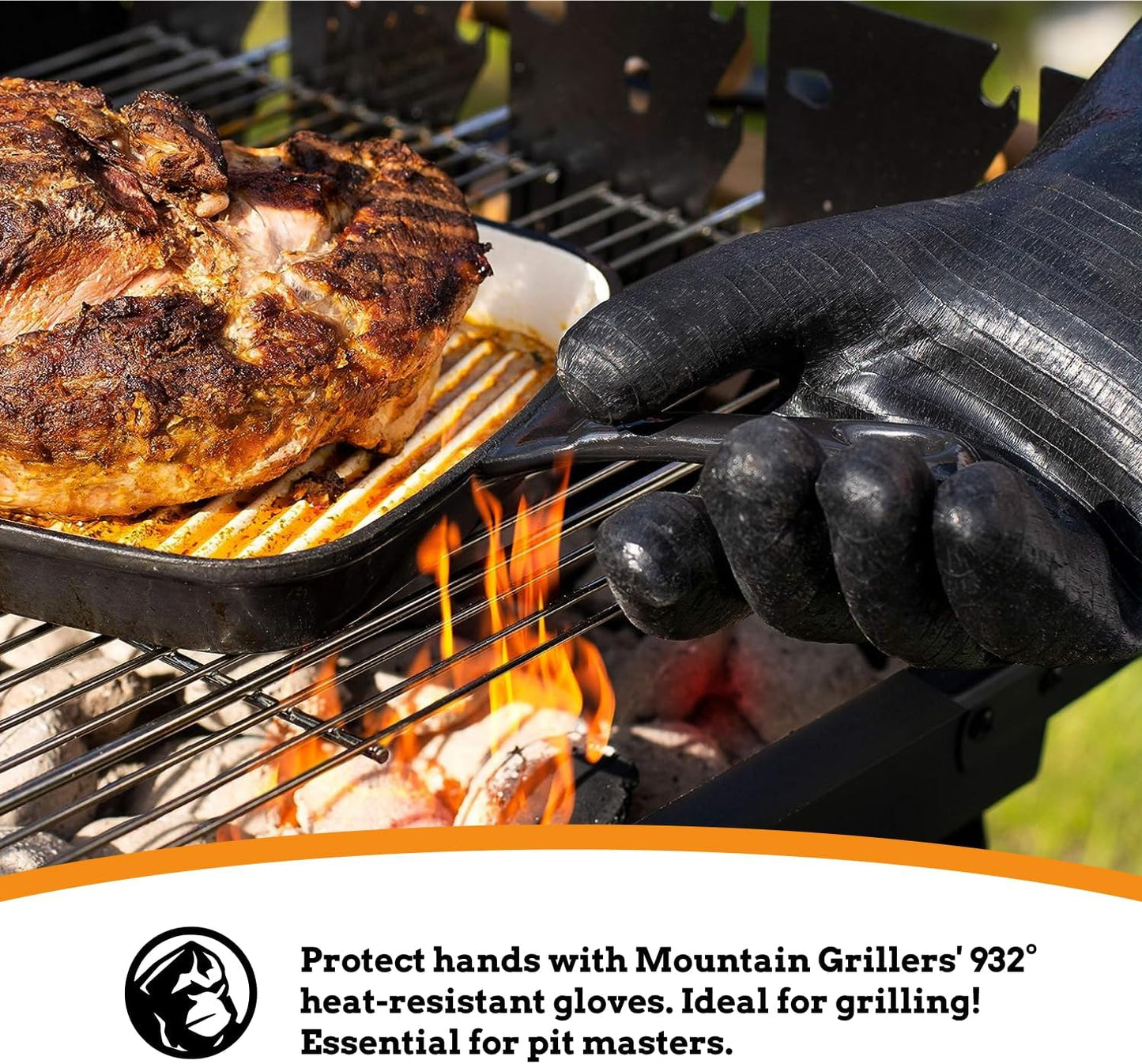 Mountain Grillers Extreme Heat Resistant Gloves for Grill BBQ High Temperature Fire Pit Gloves Barbecue Cooking, Smoker, Oven, Fryer, Grilling Waterproof, Fireproof Oil Resistant Neoprene Coating 18in